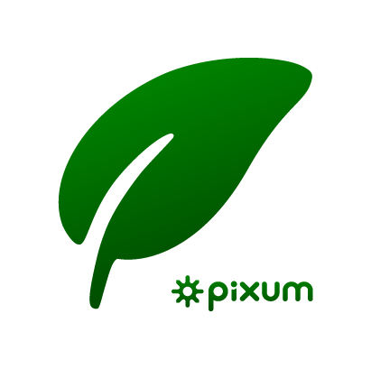 Grönt blad med grön Pixum logotyp