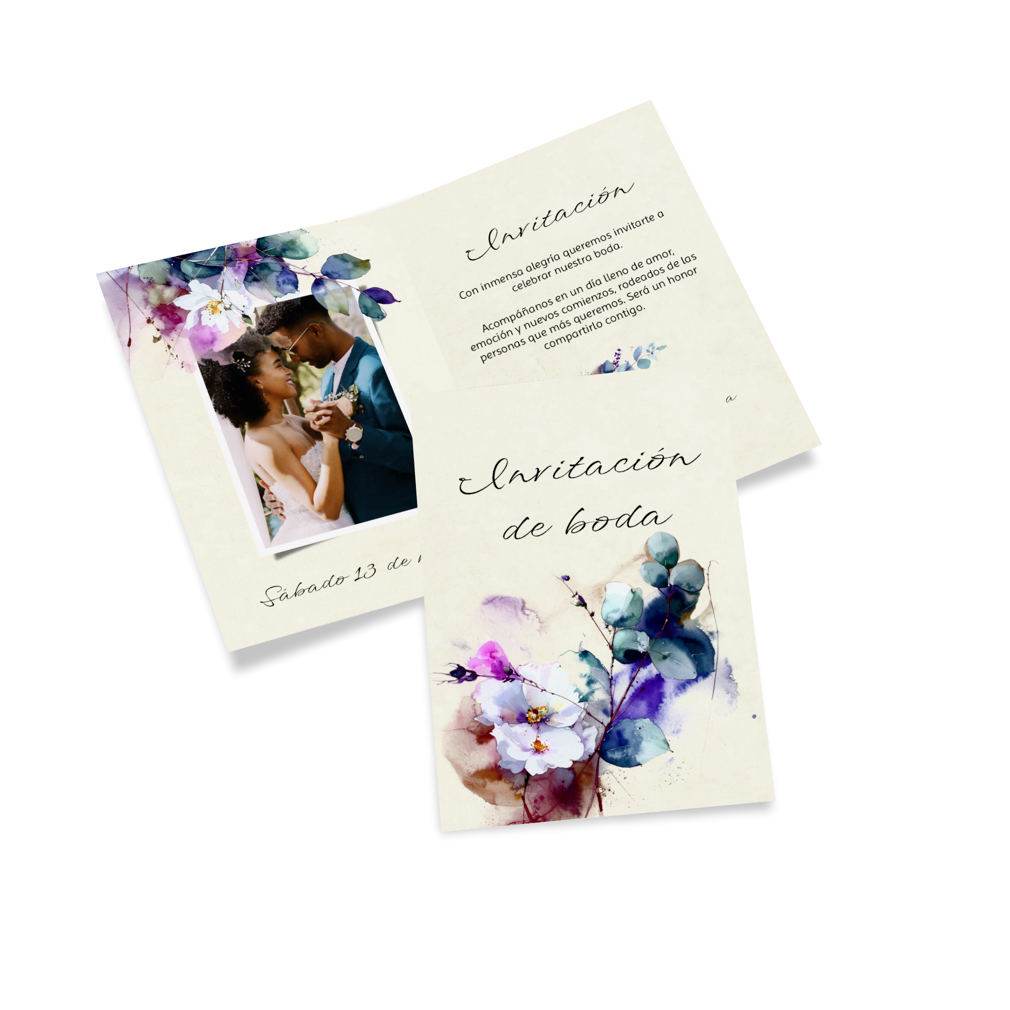 Invitación de boda plegable personalizada con fotos y texto