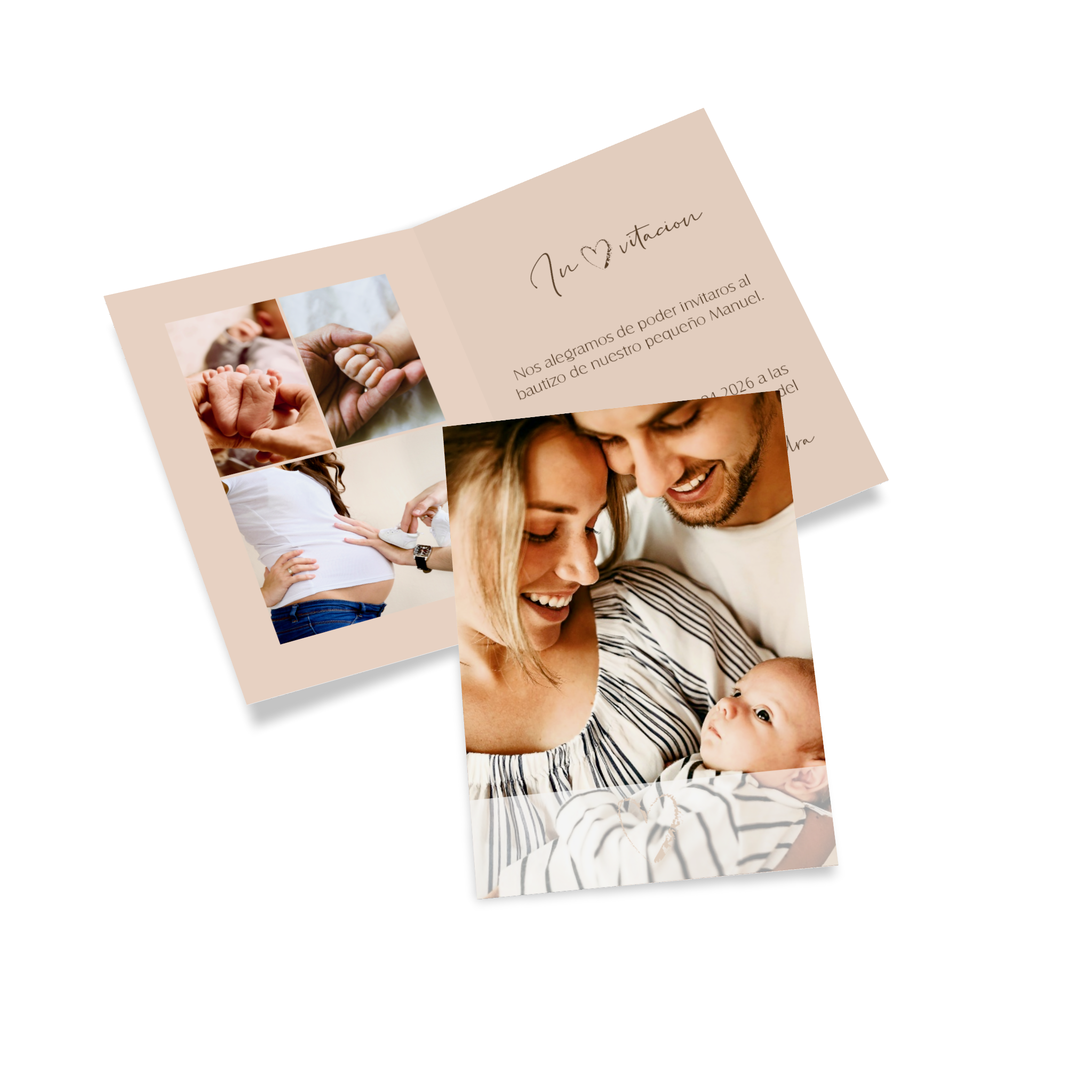 Invitación de bautizo personalizada con diseño, texto y fotos