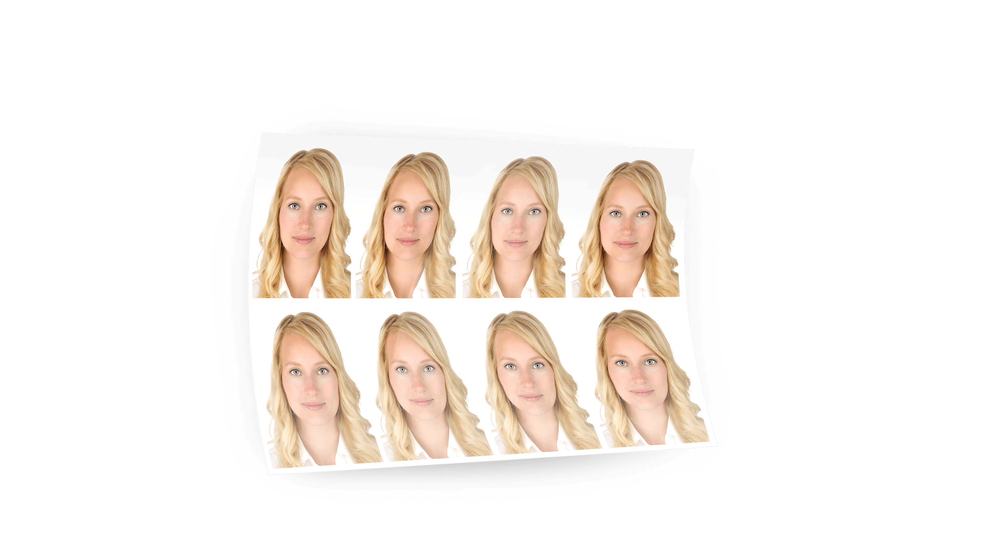 Biometrische Passbilder einer Frau mit blonden Haaren als Freisteller