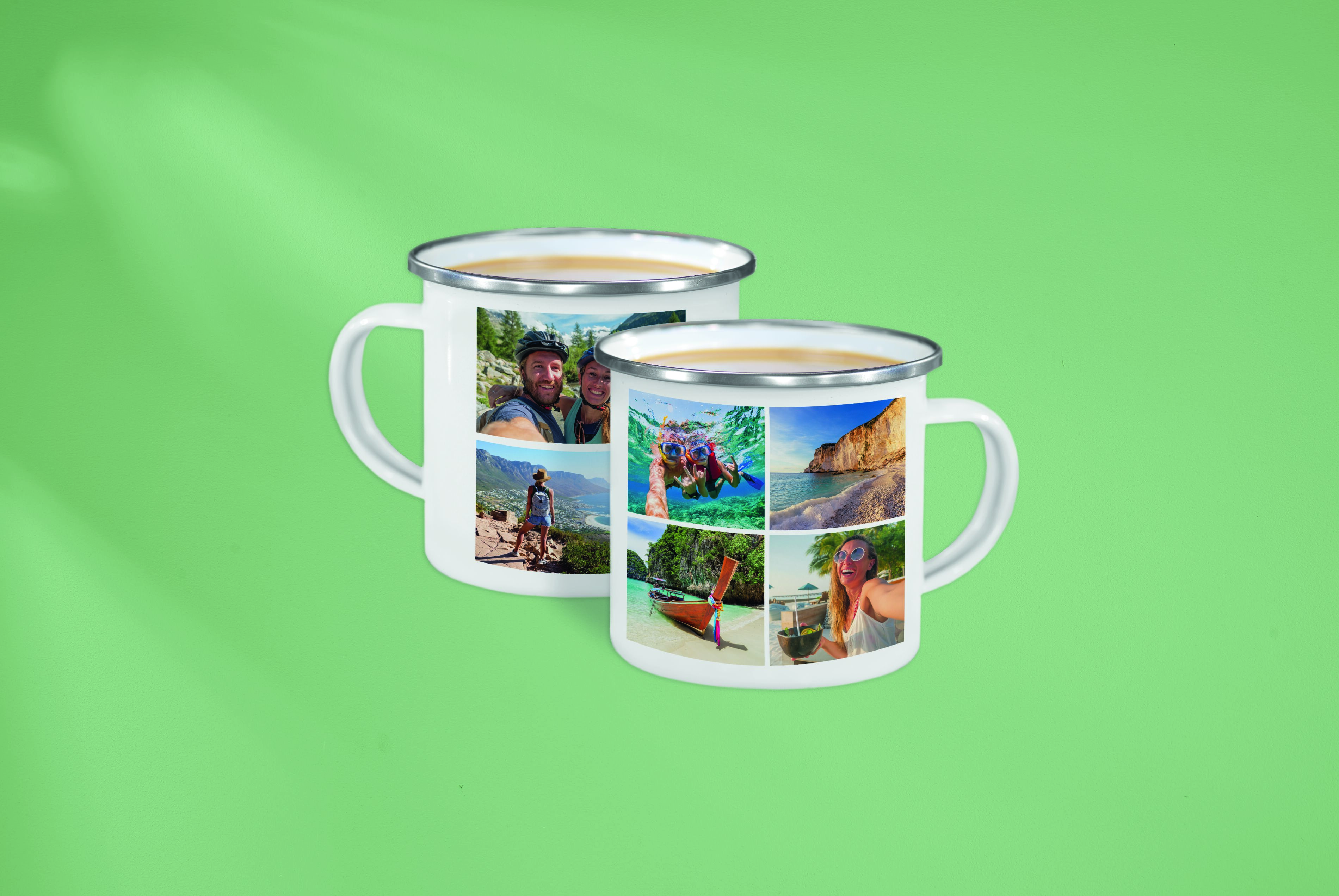 Fototasse mit Collage mit sommerlichen Pärchenmotiven als Detail-Freisteller