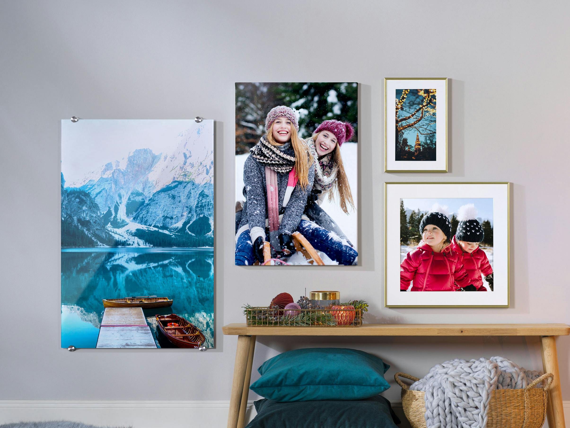 Skapa en julfototavla Fototavlor som poster, acrylglas eller som bild i ram med vintermotiv