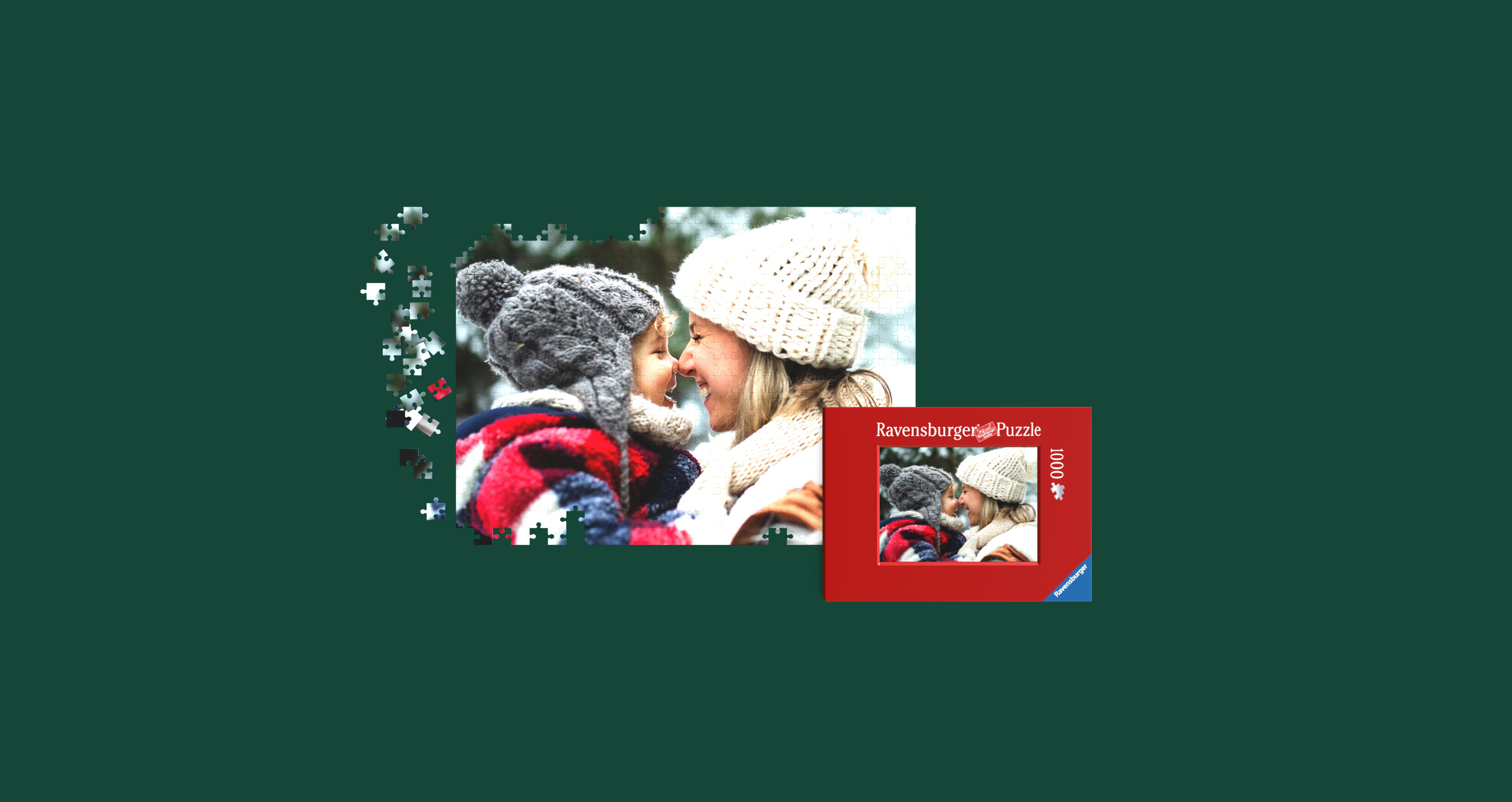 Puzzle photo Ravensburger personnalisé avec une photo d'une maman et de sa fille sur un fond vert