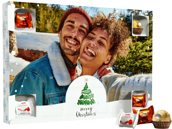 Video animation of a Photo Advent Calendar with Ferrero chocolates and an image of a couple