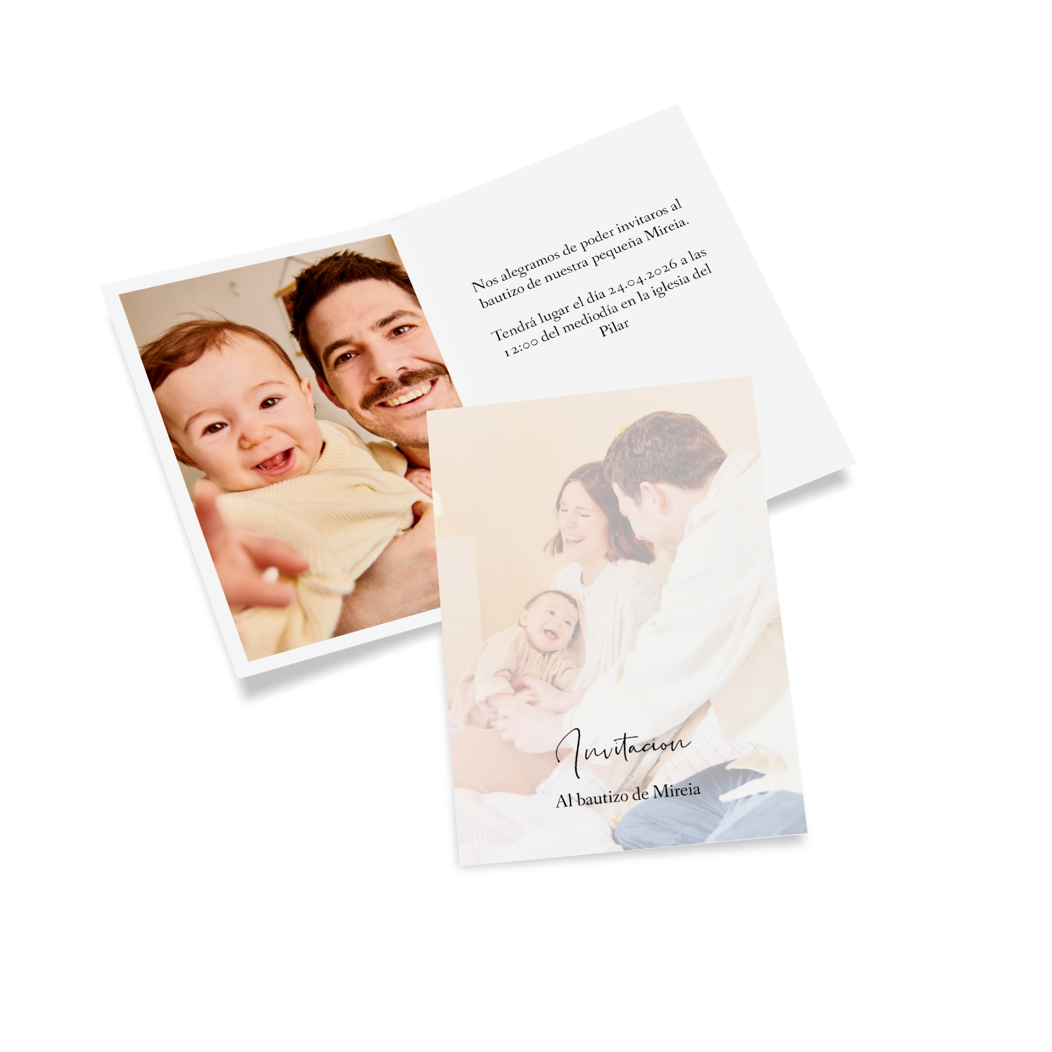 Invitación de bautizo personalizada con diseño, texto y fotos
 