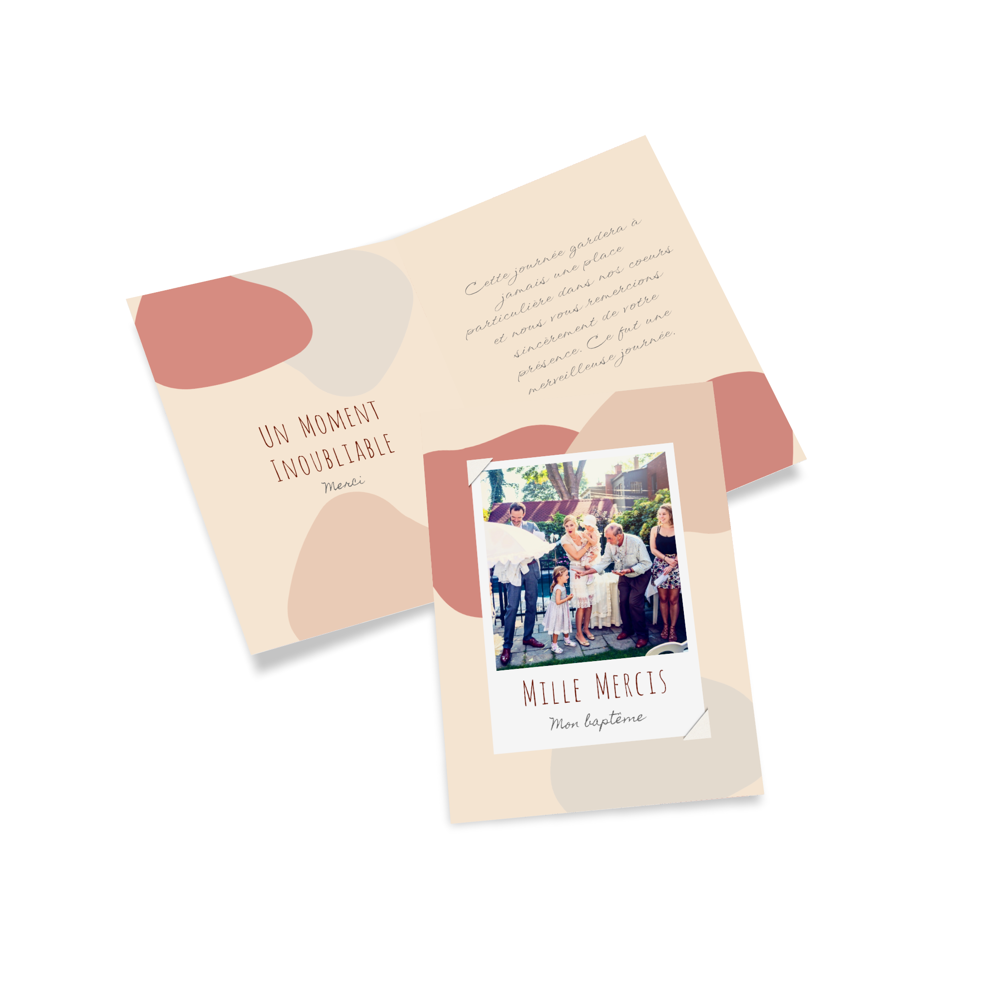 Carte pliante de remerciement pour un baptême avec le design Pink Bubbles.