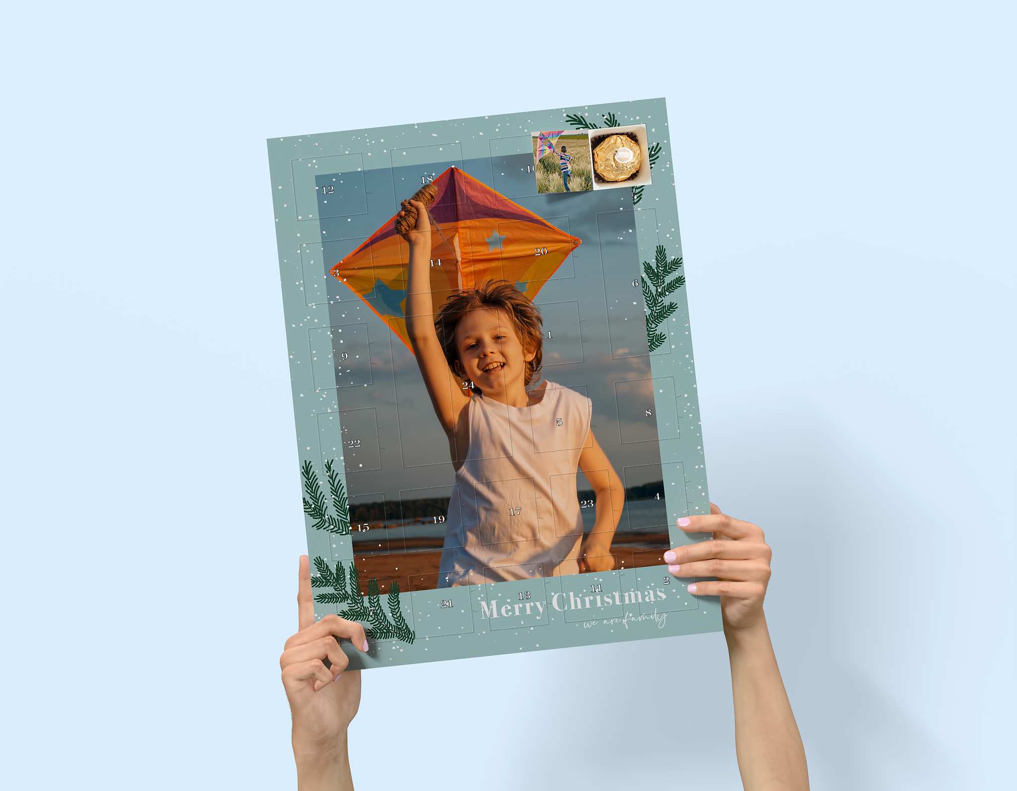 Adventskalender med Ferrero-choklad och fotoluckor