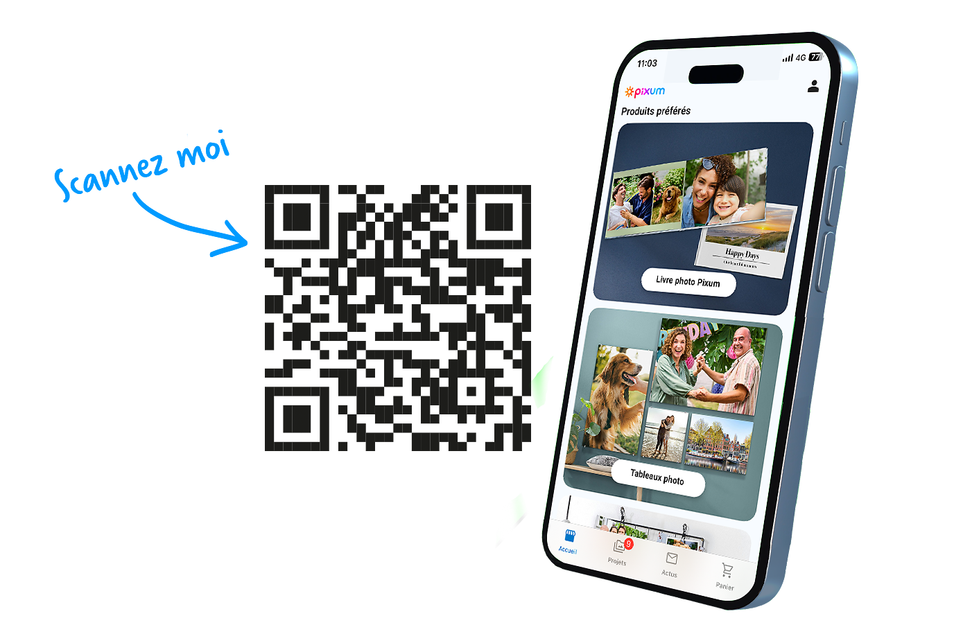 Téléchargez l'Appli Pixum pour téléphones iOS/Android/Huawei