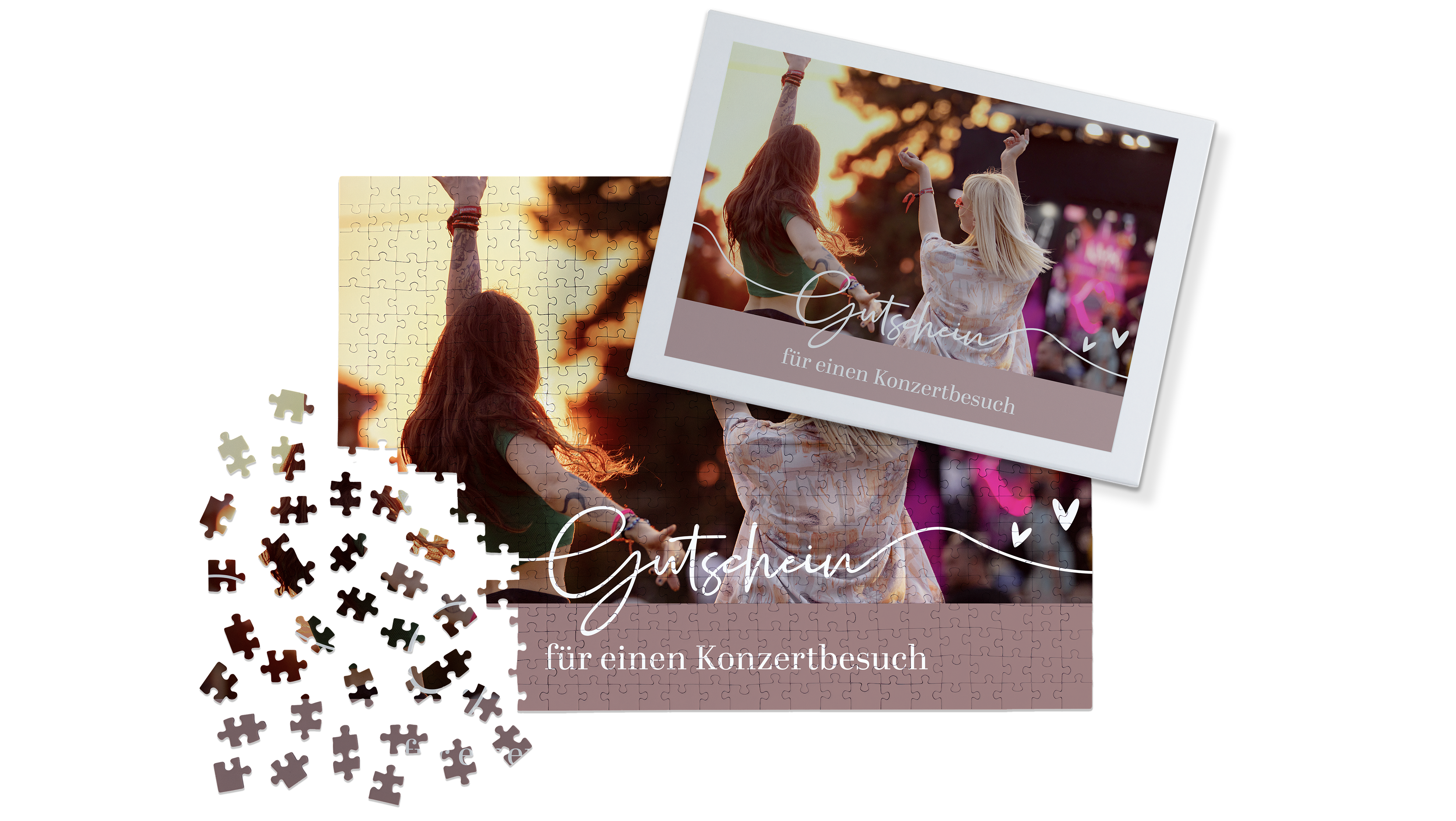 Fotopuzzle mit 500 Teilen auf das ein Gutschein gedruckt ist