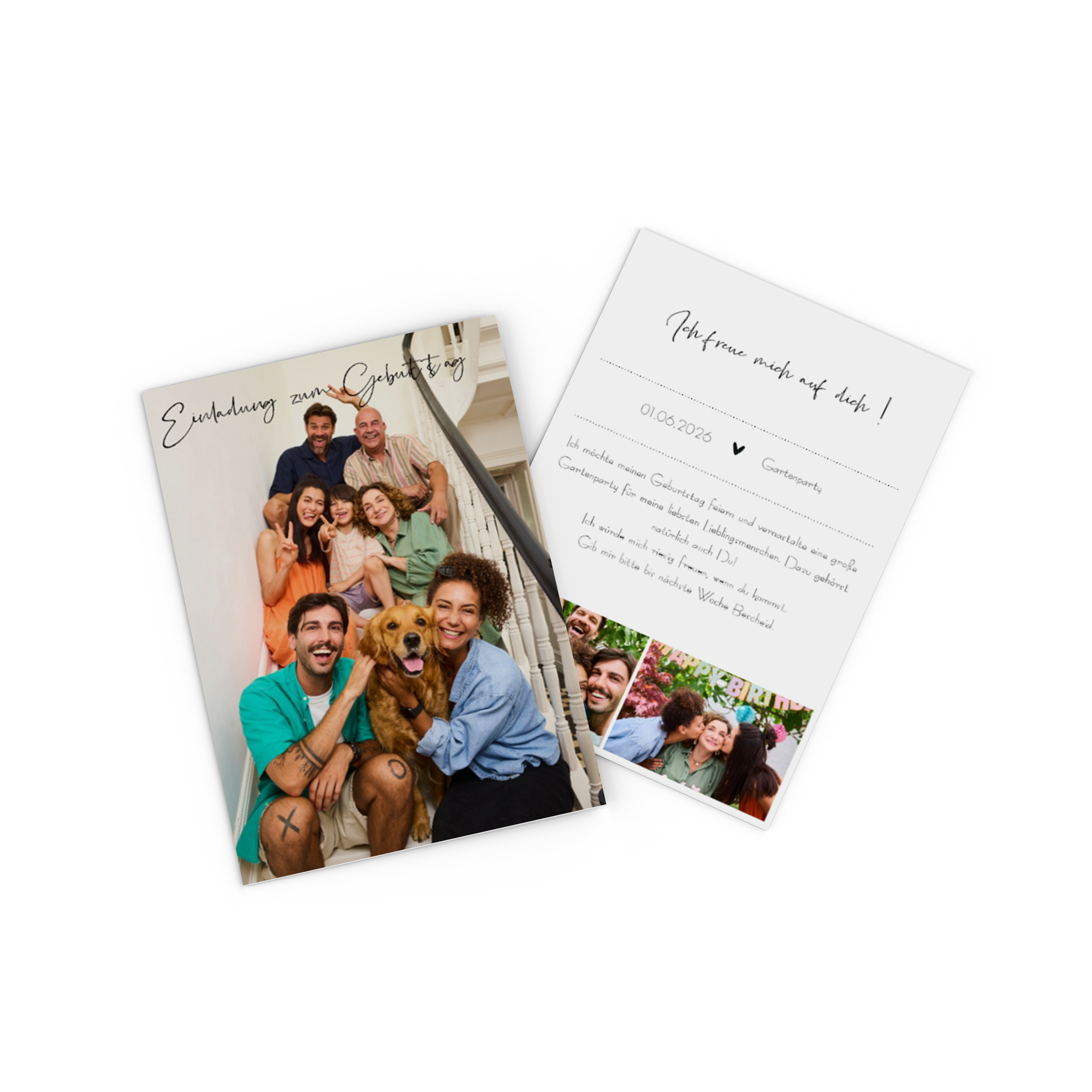 Fotokarte zur Geburt mit Informationen zur Geburt und Familienfotos