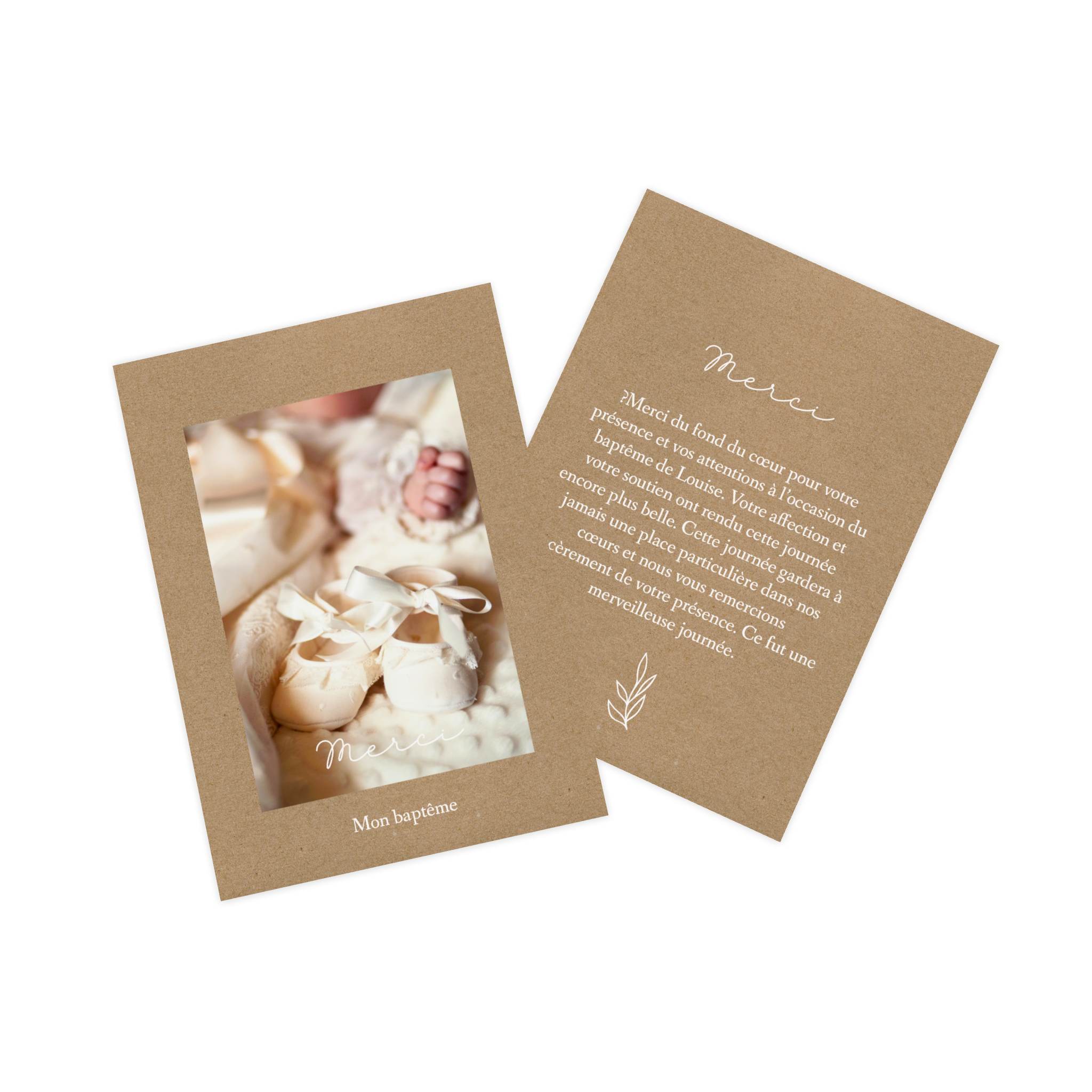 Carte photo de remerciement pour un baptême avec le design Kraftpaper Greetings.