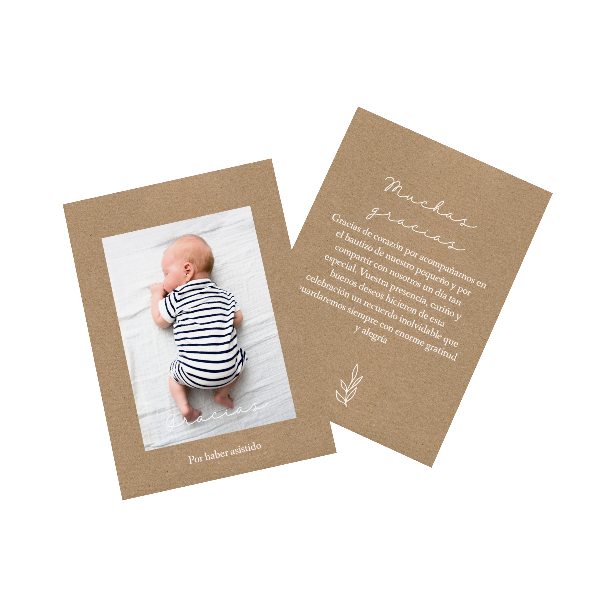 Una tarjeta de agradecimiento de bautizo personalizada con fotos y textos