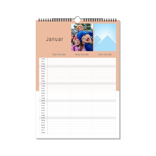 Familienkalender im Hochformat mit dem Design Pure Duo 