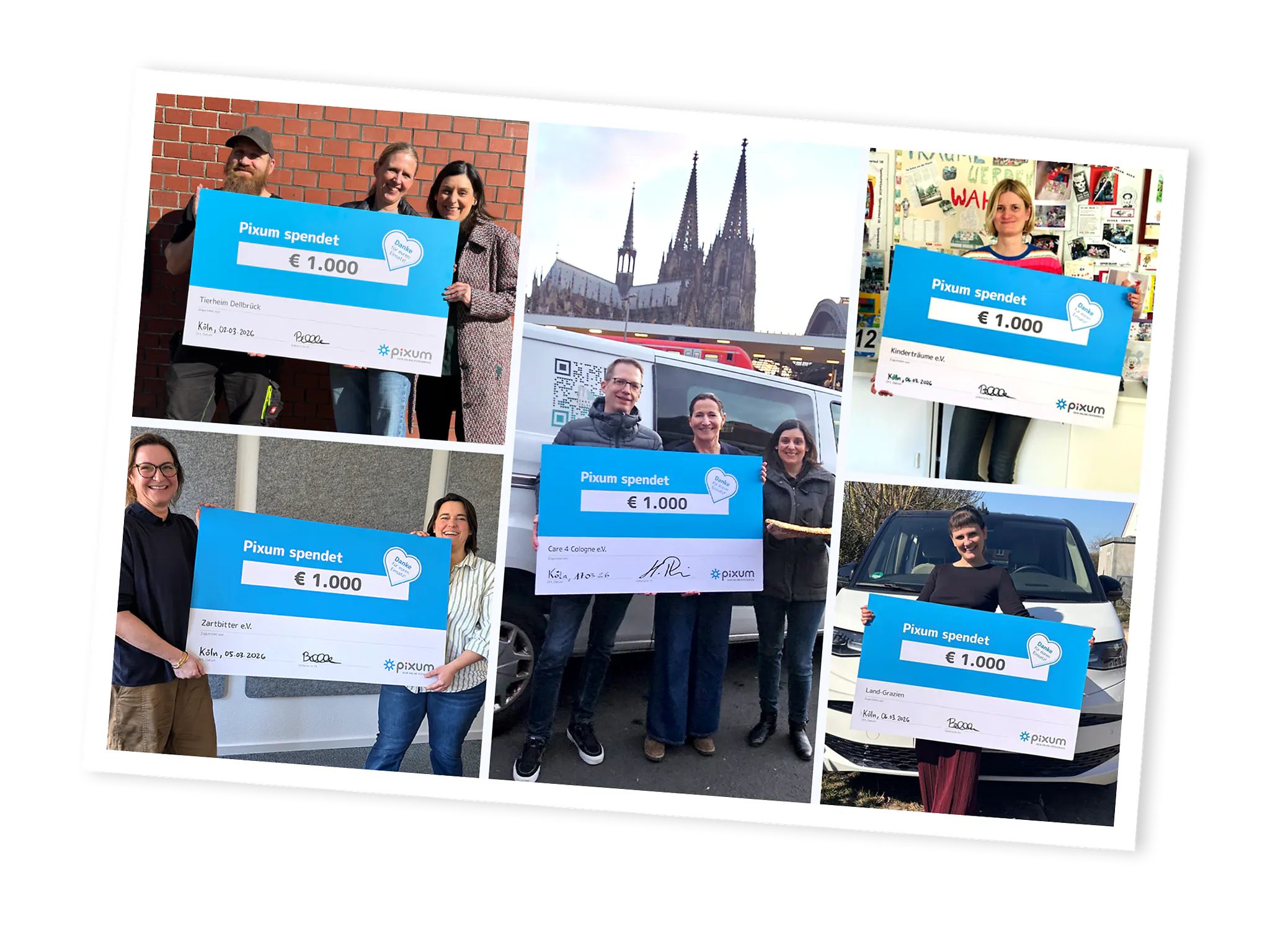 Spendenübergabe von Pixum Mitarbeitenden an gemeinnützige Organisationen Spendenübergabe von Pixum Mitarbeitenden an gemeinnützige Organisationen