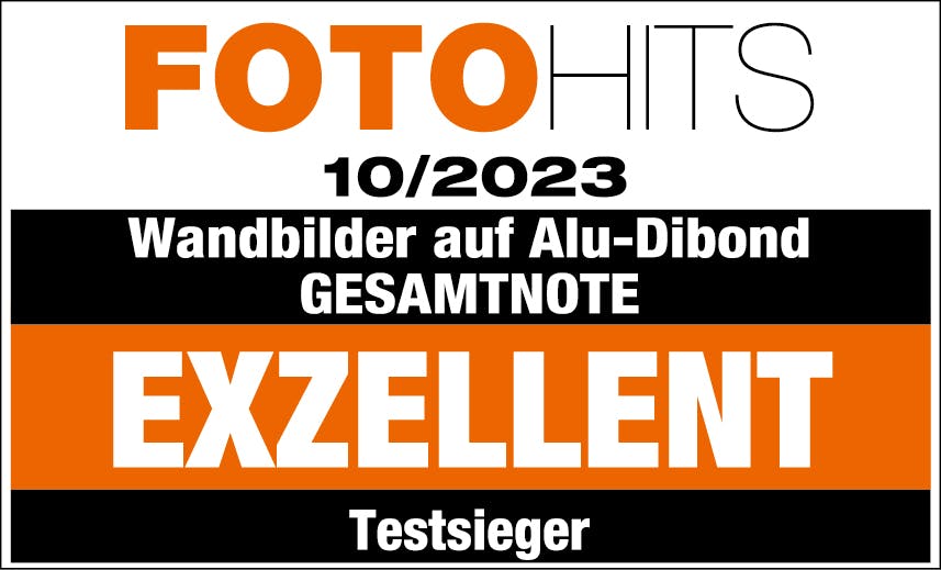 Auszeichnung TESTSIEGER FOTOHITS 10/2023 - Alu-Dibond Wandbild  