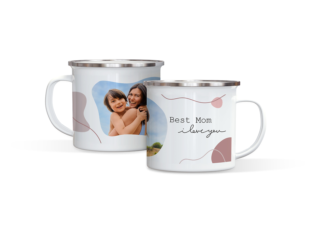 Emaillen fotomok met een foto van een moeder en kind en het ontwerp 'Best Mom'