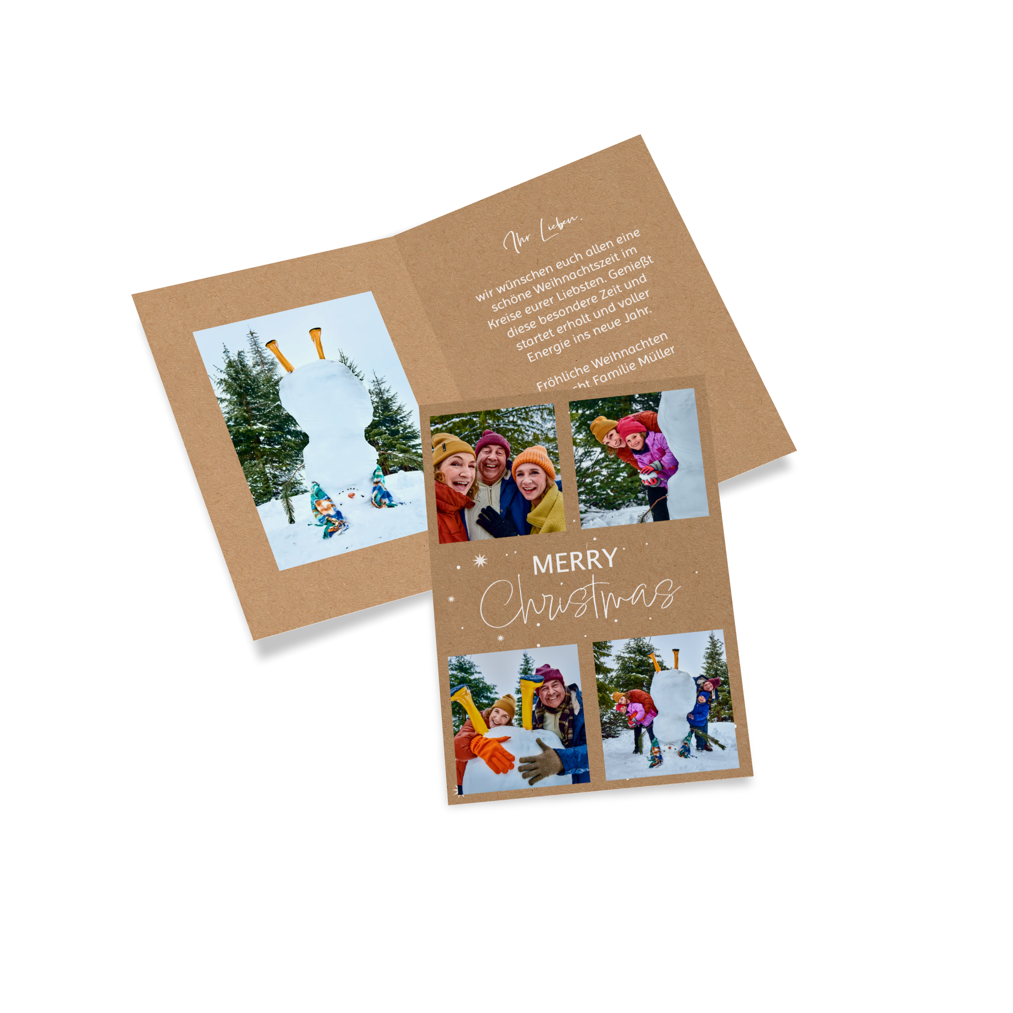 Klappkarte als Weihnachtskarte mit Familienfoto