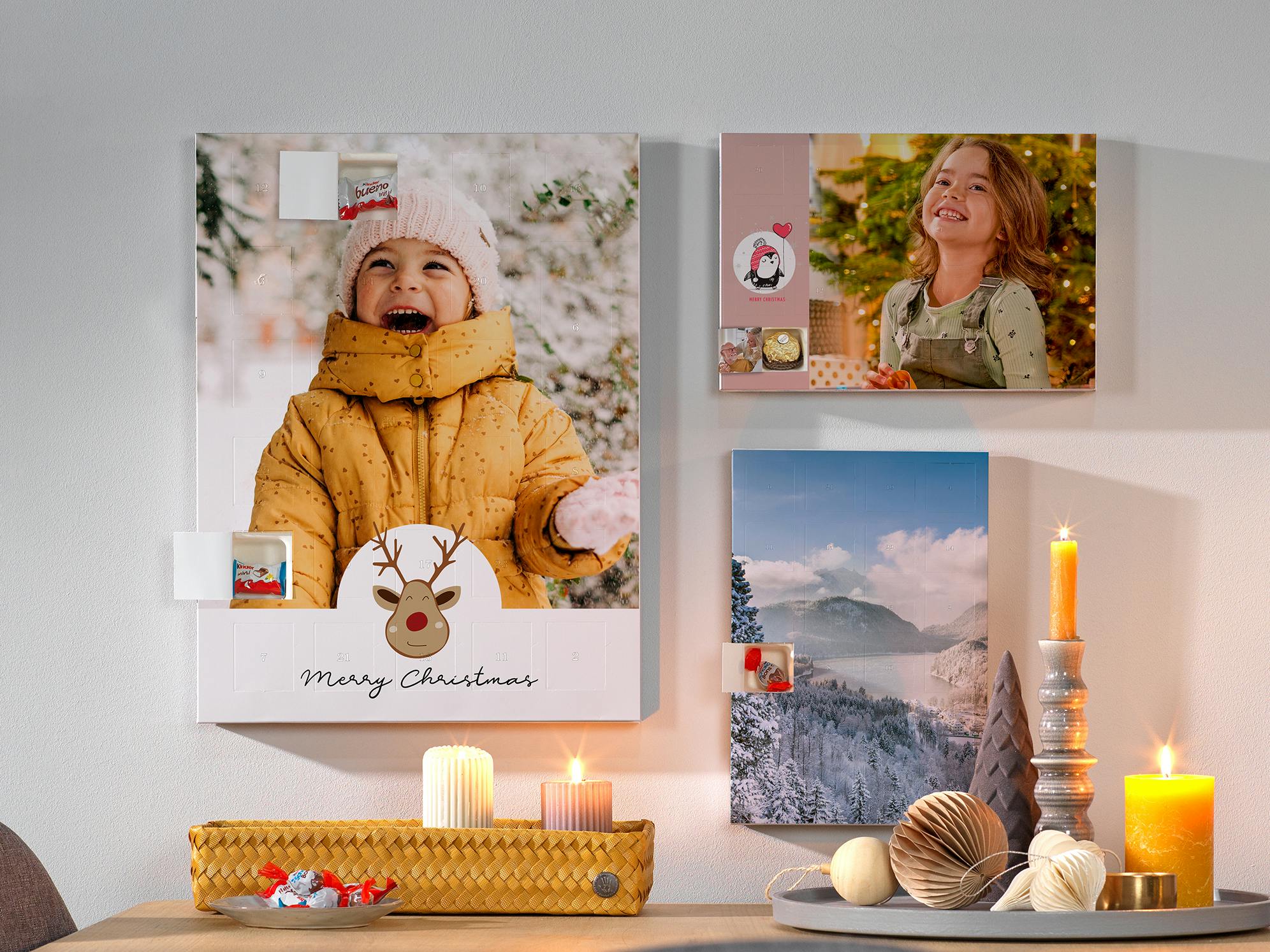 Foto-Adventskalender mit Schokolade von Kinder und Ferrero Pralinen