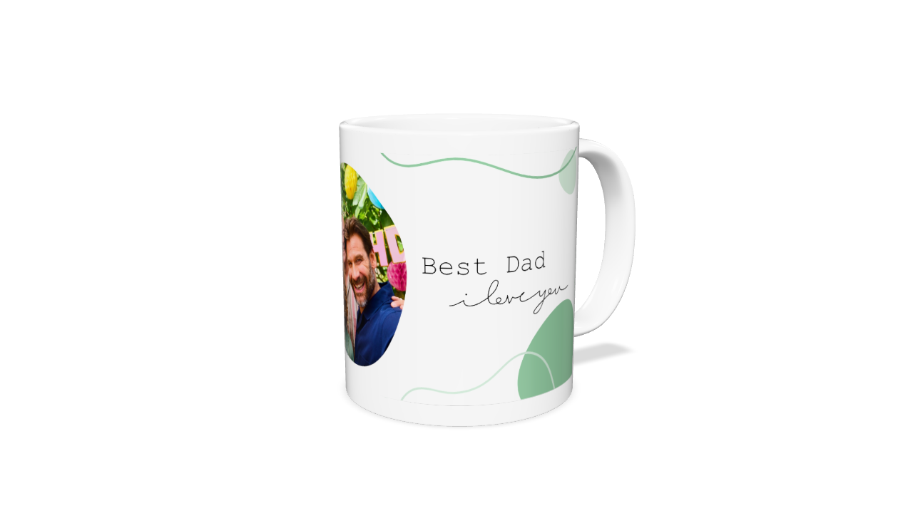 Tasse für Papa mit grünem Design, einem grossem Foto sowie dem Schriftzug "Best Dad, I love you"