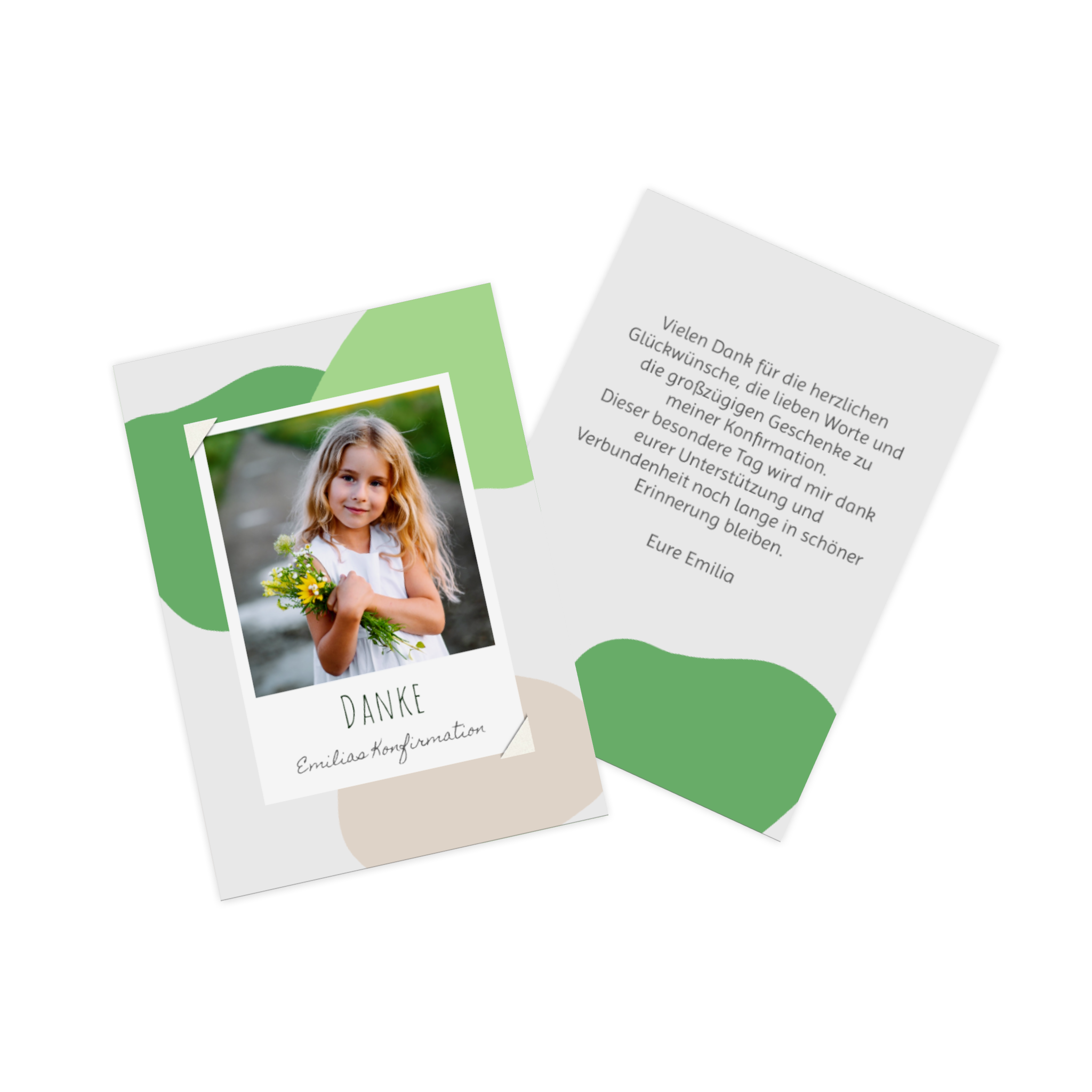 Bunte Danksagungskarte zur Konfirmation mit einem Foto des Konfirmationskind.