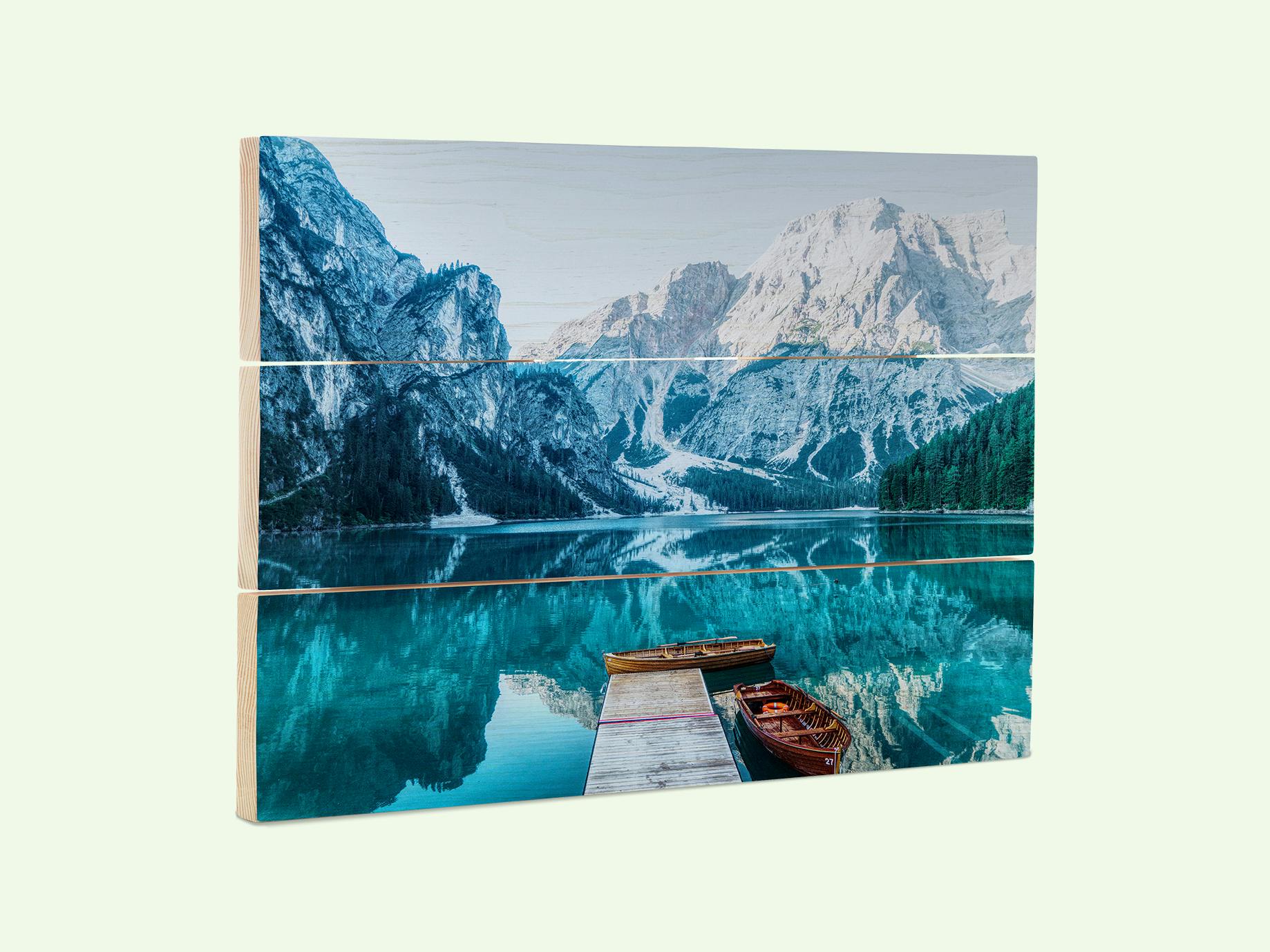 Tableau photo sur bois avec une photo de paysage hivernal