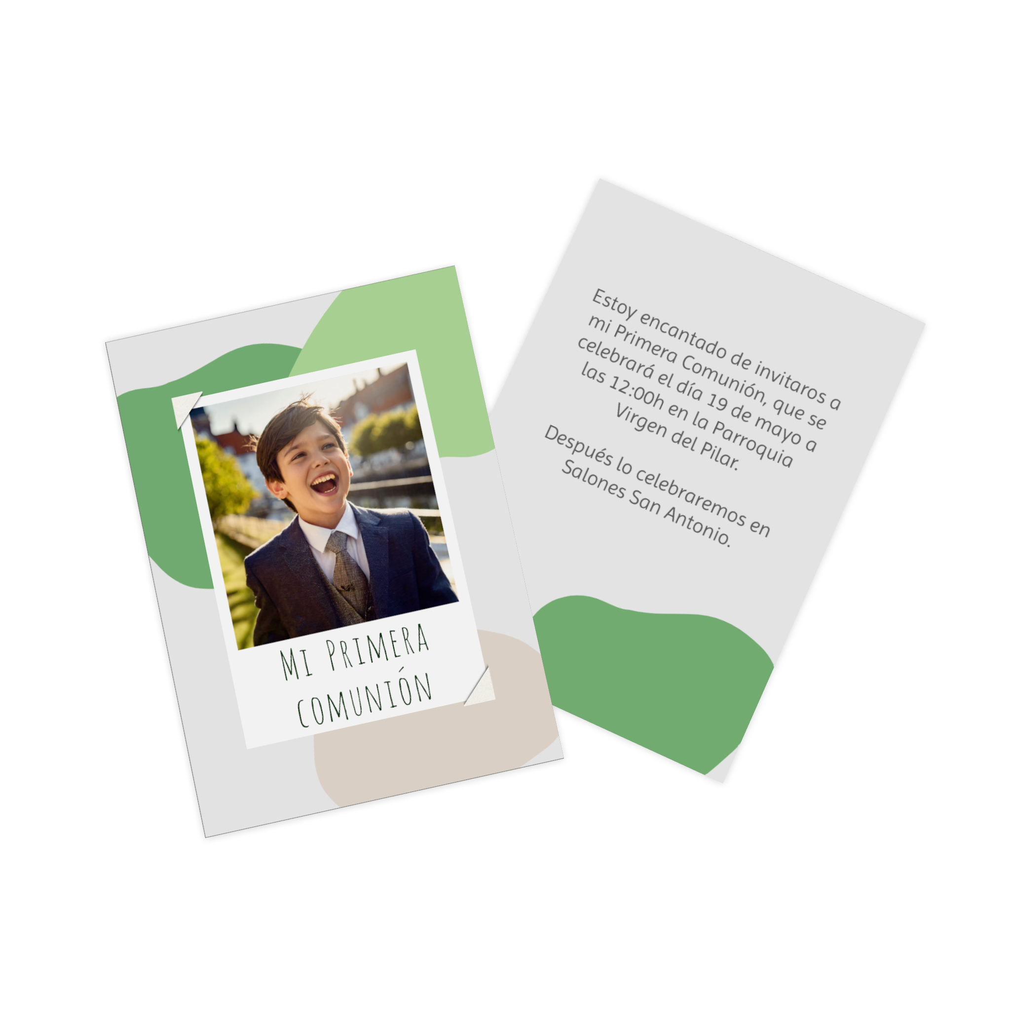 Invitación de comunión personalizada con la foto de un niño