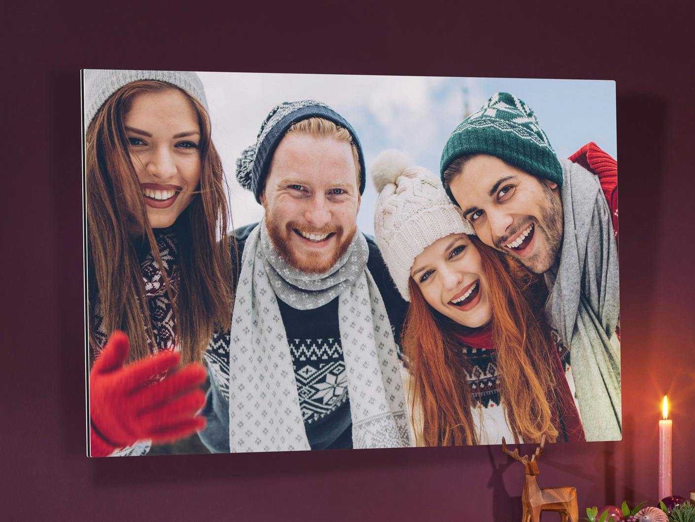 Tableau photo alu avec une photo d'un groupe d'amis dans une ambiance hivernale