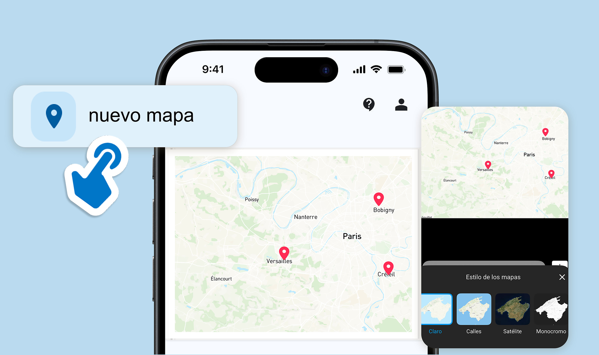 Una captura de pantalla con la opción de añadir mapas en la app Pixum