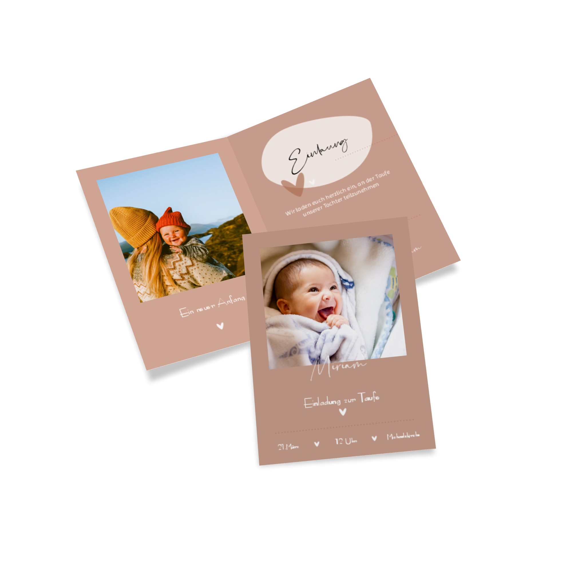 Taufeinladung zum Aufklappen mit Babyfoto.