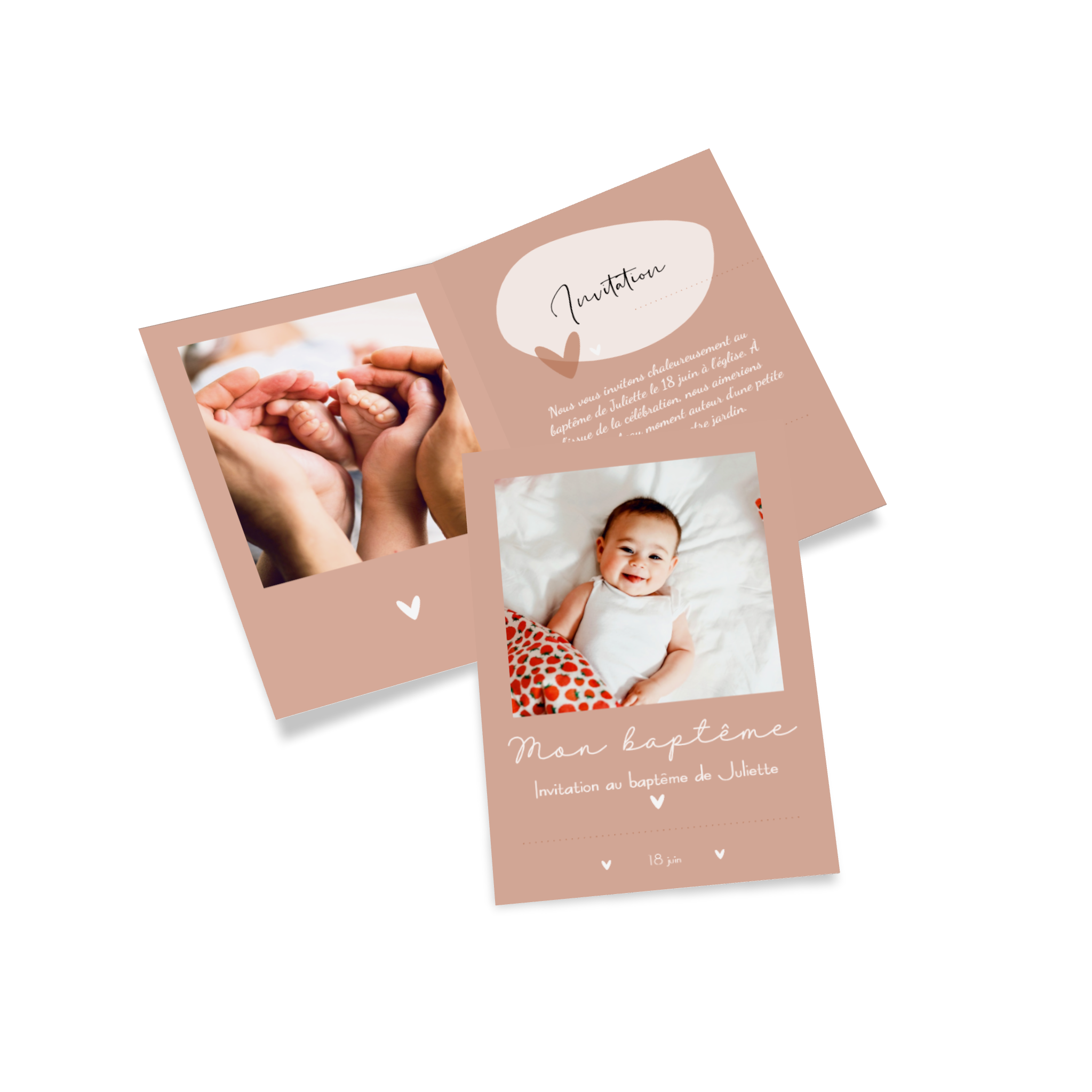 Carte photo comme invitation de baptême