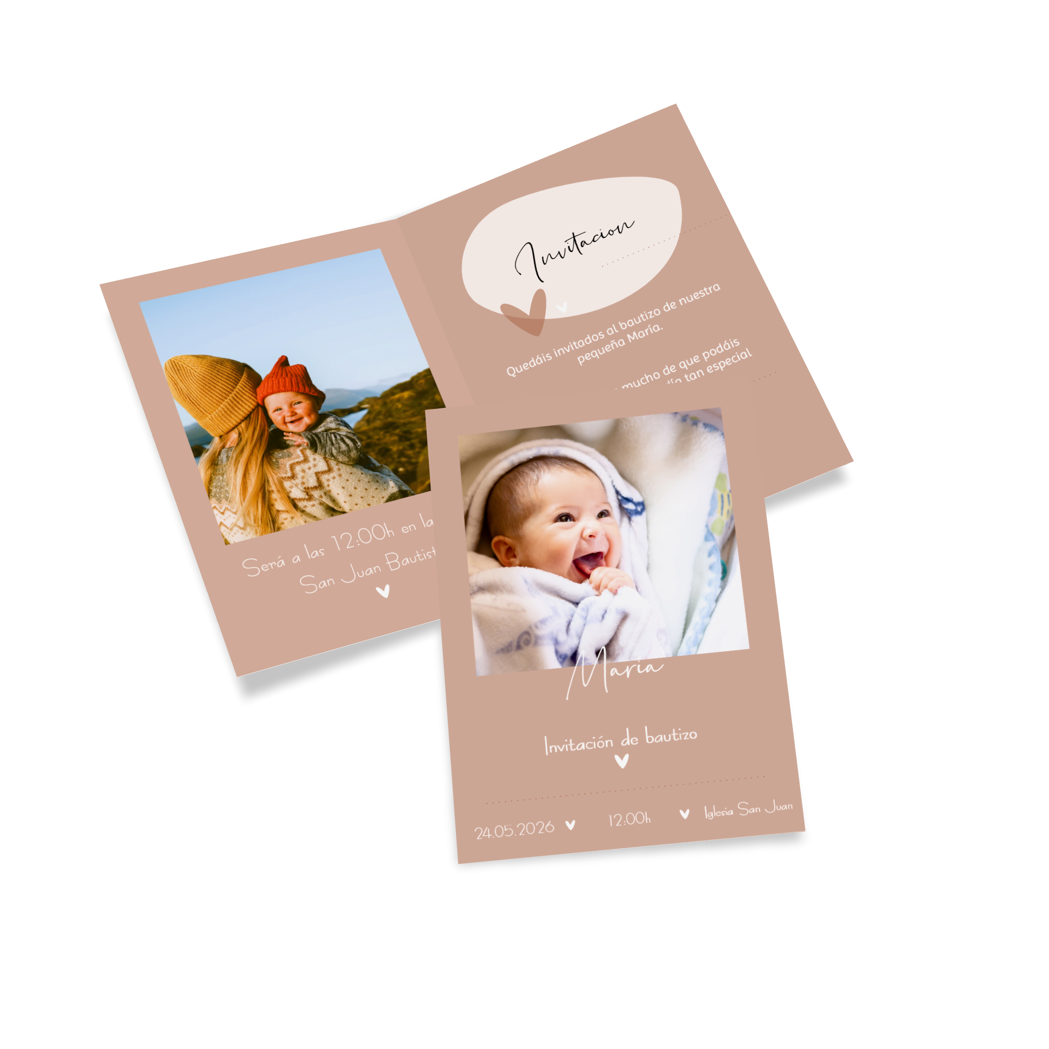 Invitación de bautizo personalizada con diseño, texto y fotos