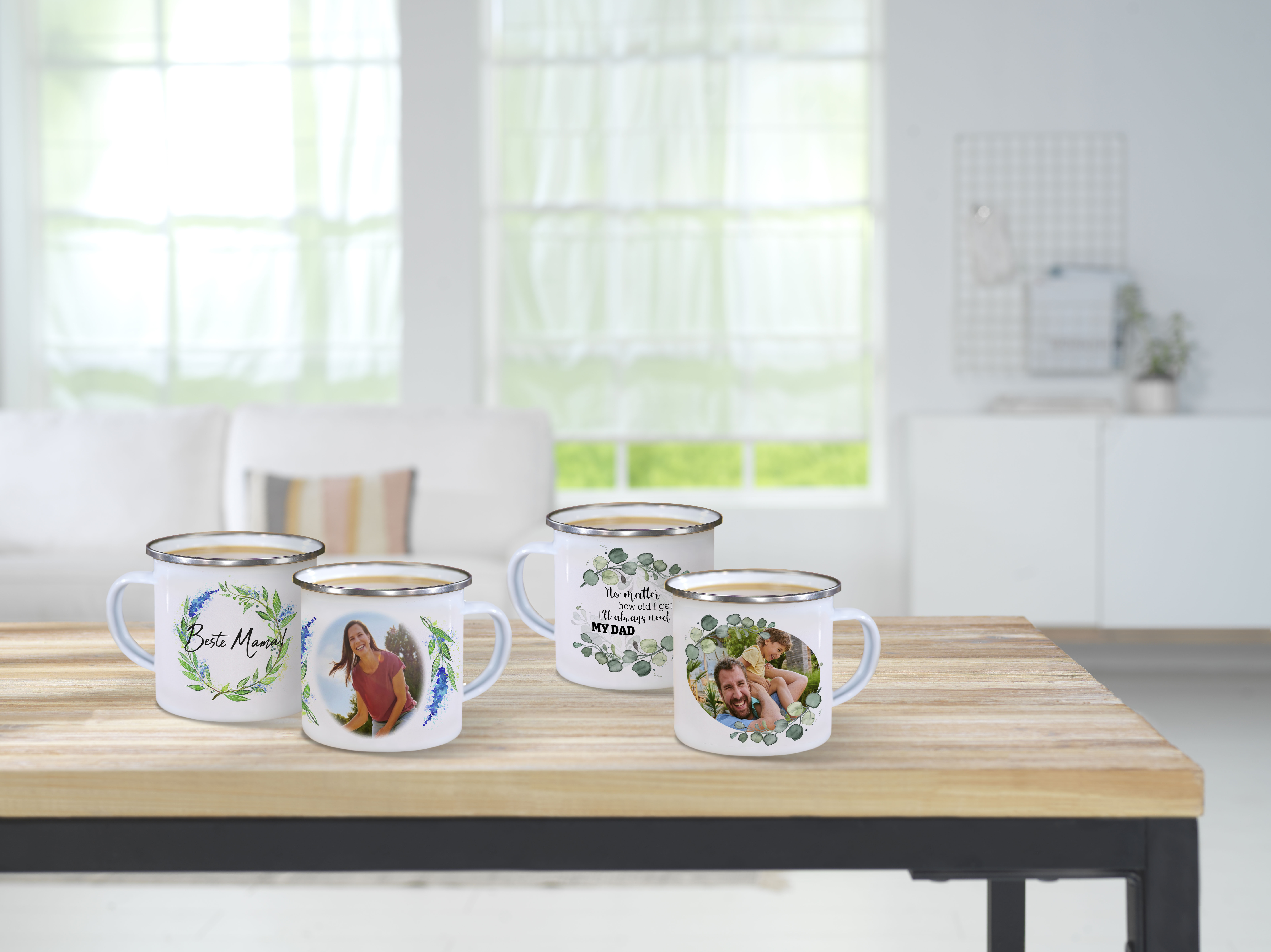 Taza de metal esmaltado personalizada con un diseño para el Día del Padre