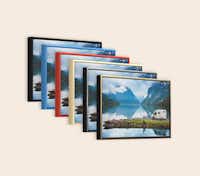 Canvas met baklijst Zes canvassen met natuurfoto's in baklijsten in verschillende kleuren.