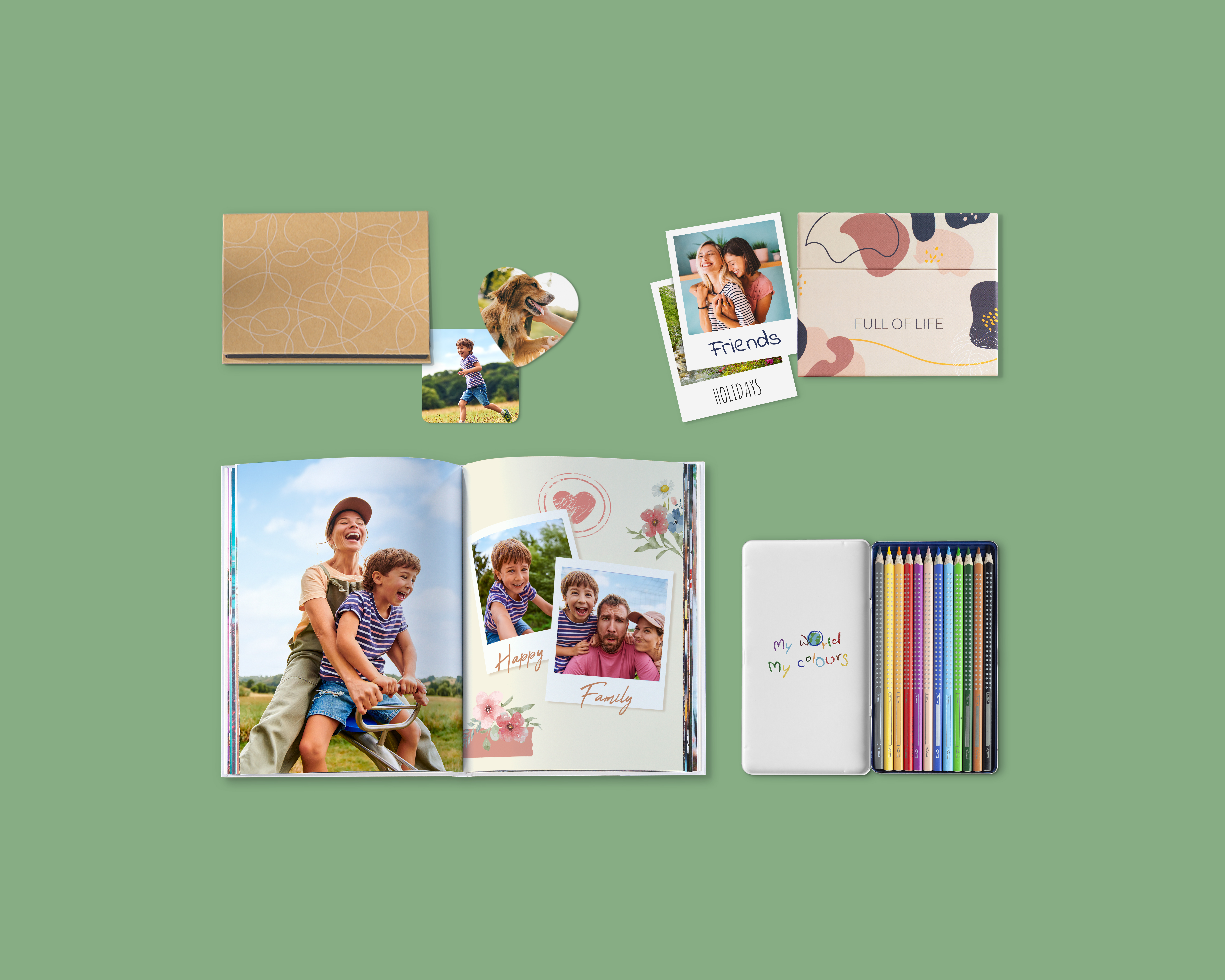 Mix de Álbum Digital, imanes personalizados, fotos retro y un estuche de lápices de Faber-Castell