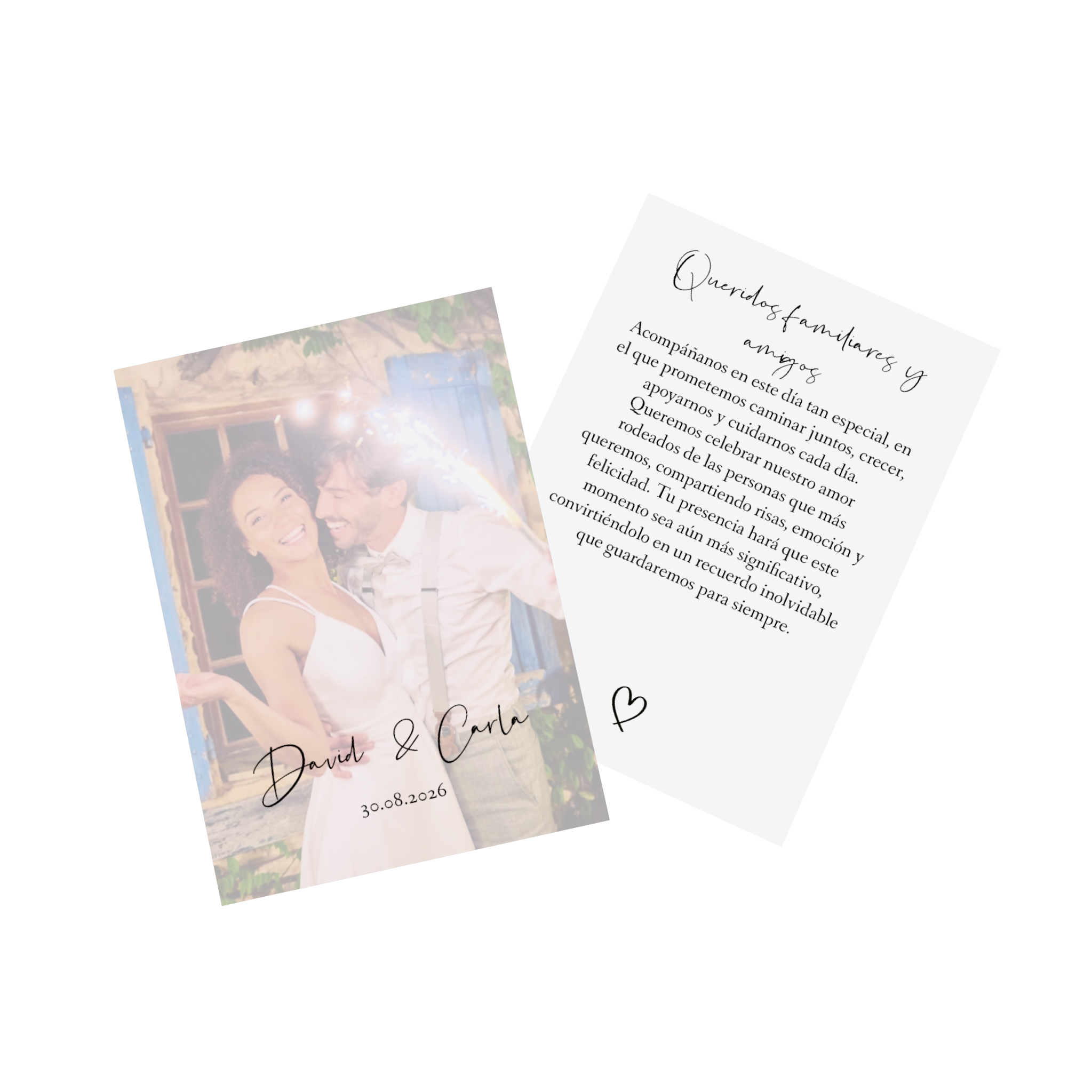 Tarjeta plegable como invitación de boda con la foto de una pareja