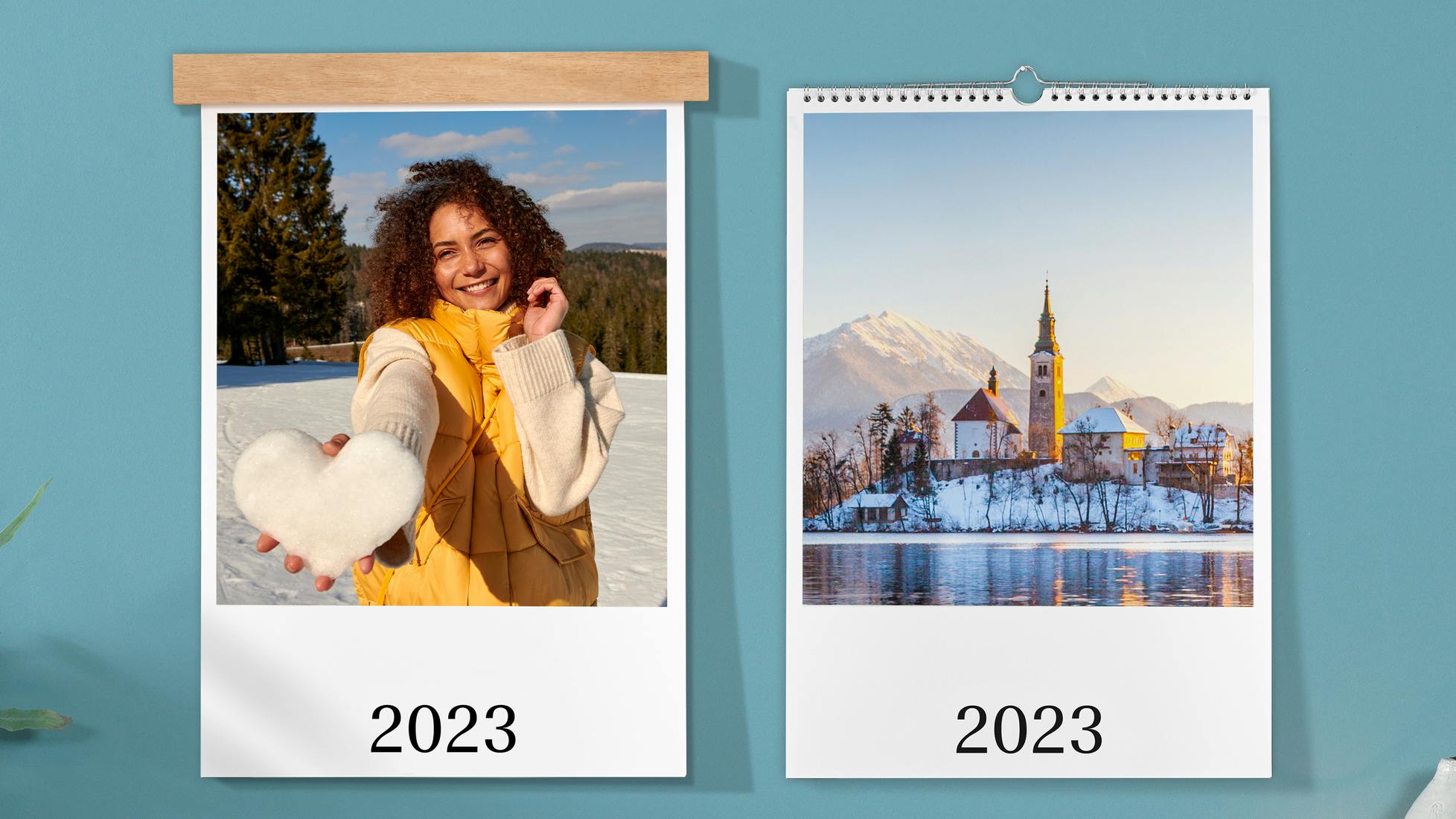 Zwei Wandkalender im Hochformat mit Winterfotos auf dem Cover