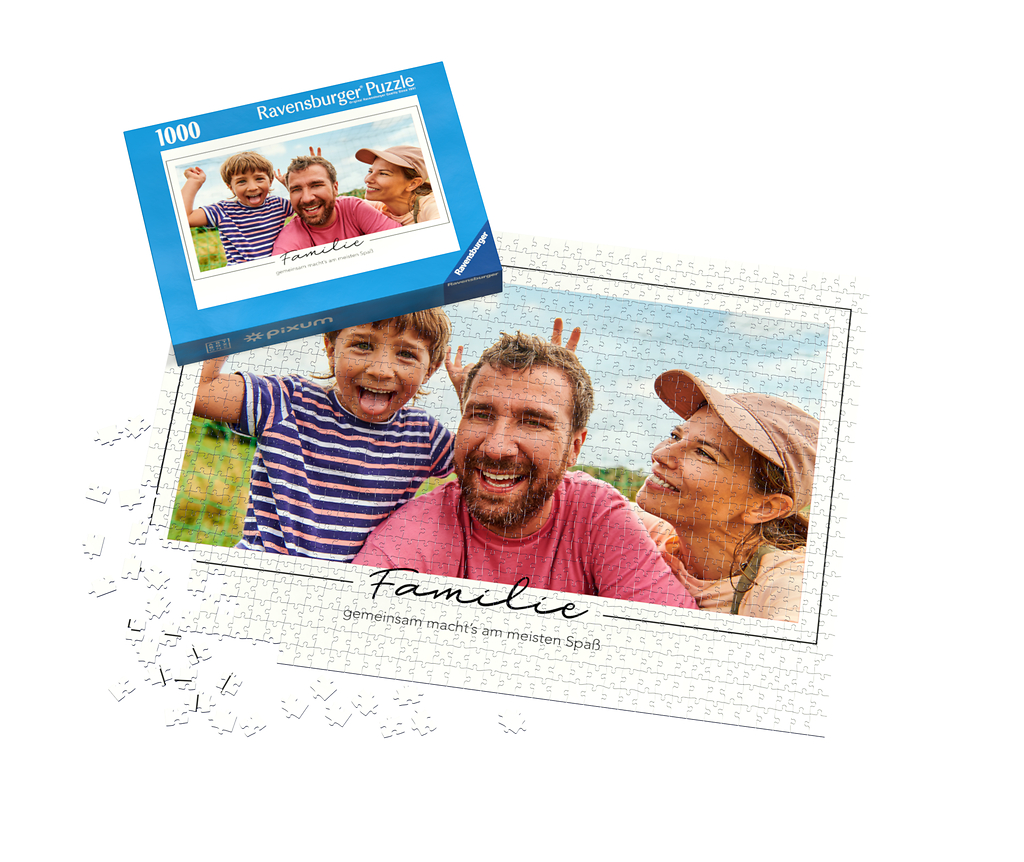Fotopuzzel van Ravensburger met 1000 stukjes en een familiefoto erop