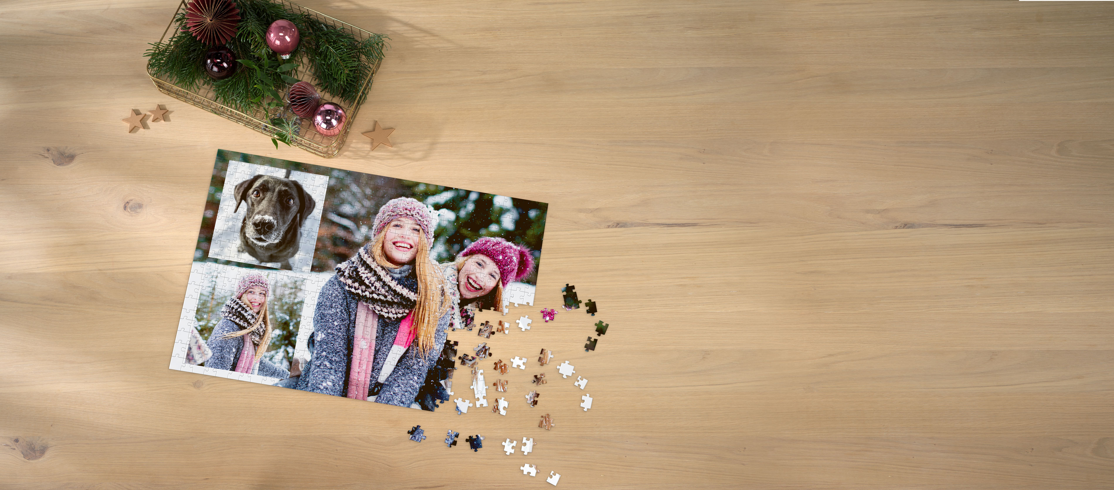 Fotopuslespil med collage i et vinterligt motiv