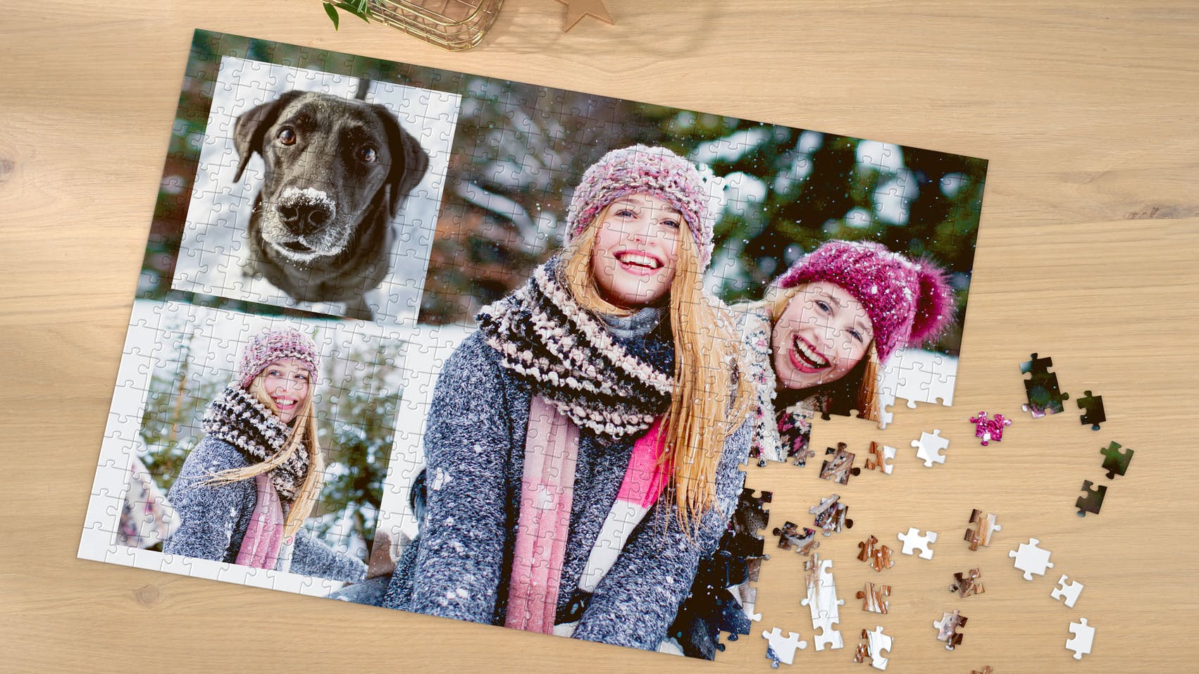 Fotopuzzle-Collage mit winterlichen Motiven