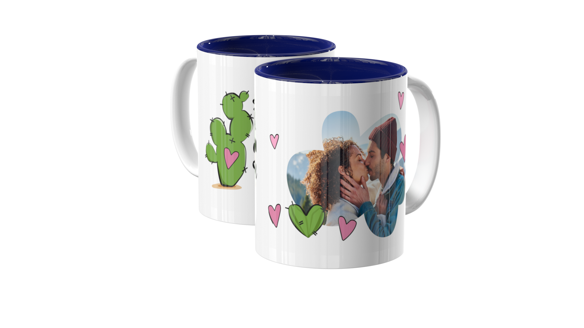 Lustige Fototasse mit Kaktus-Design und Pärchenbild