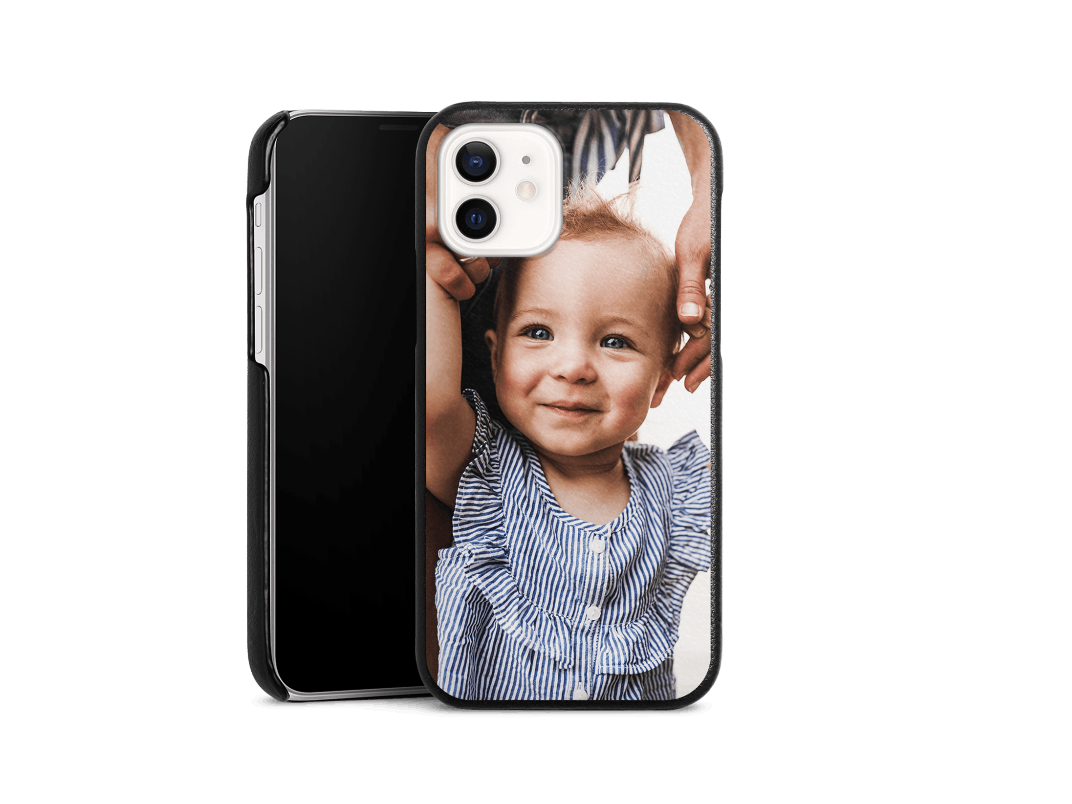 Leder-Handyhülle eines iPhones mit Foto eines kleinen Kindes