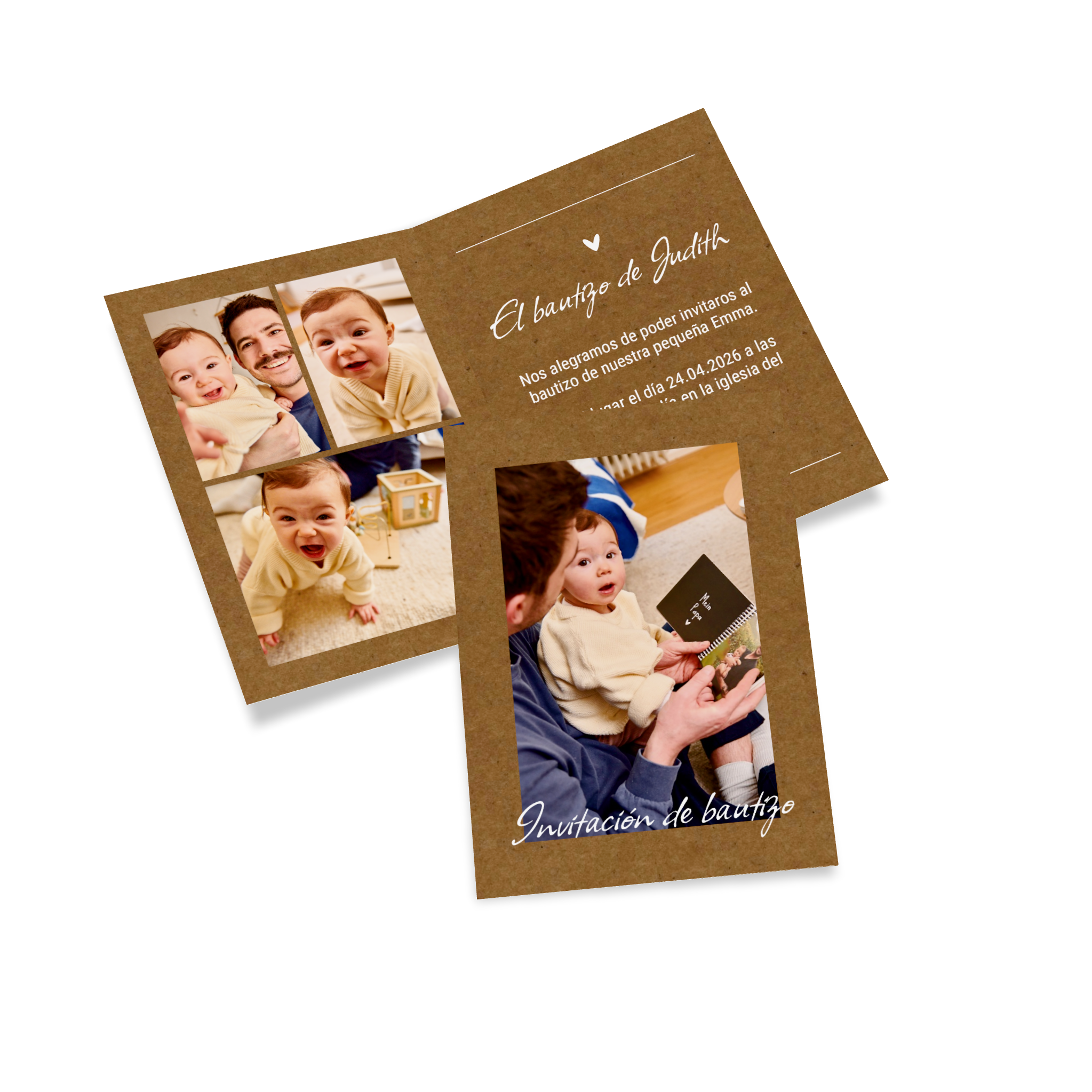 Invitación de bautizo personalizada con diseño, texto y fotos
 