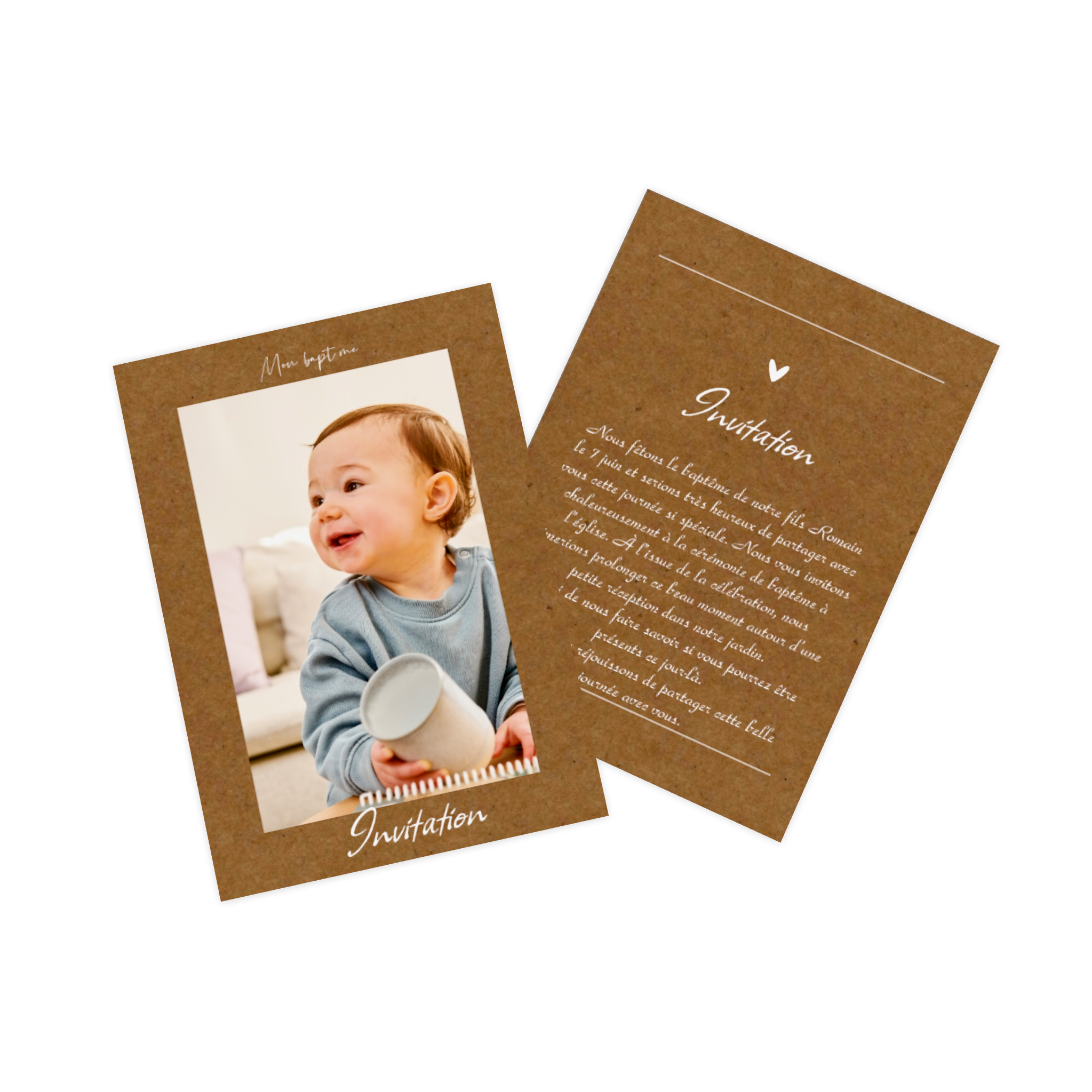 Carte d'invitation de baptême Little Krafts.