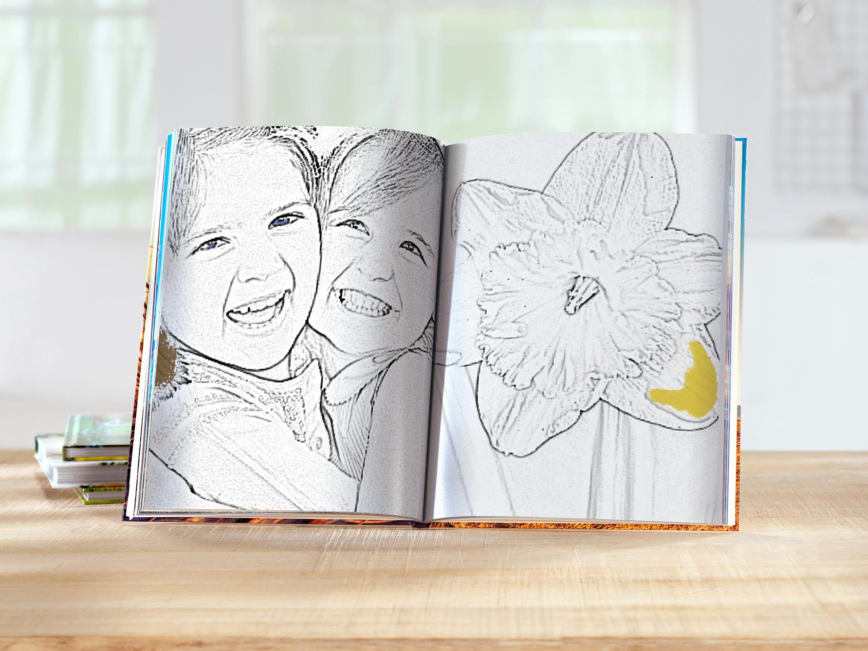 Fotobog højformat malebog motiv med to børn