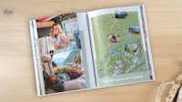 Carte dans un livre photo Pixum Livre photo portrait avec une carte géographique de vacances en camping en Suisse