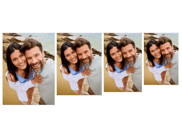 Grössenvergleich verschiedener Fotos mit Motiv eines Paares am Strand