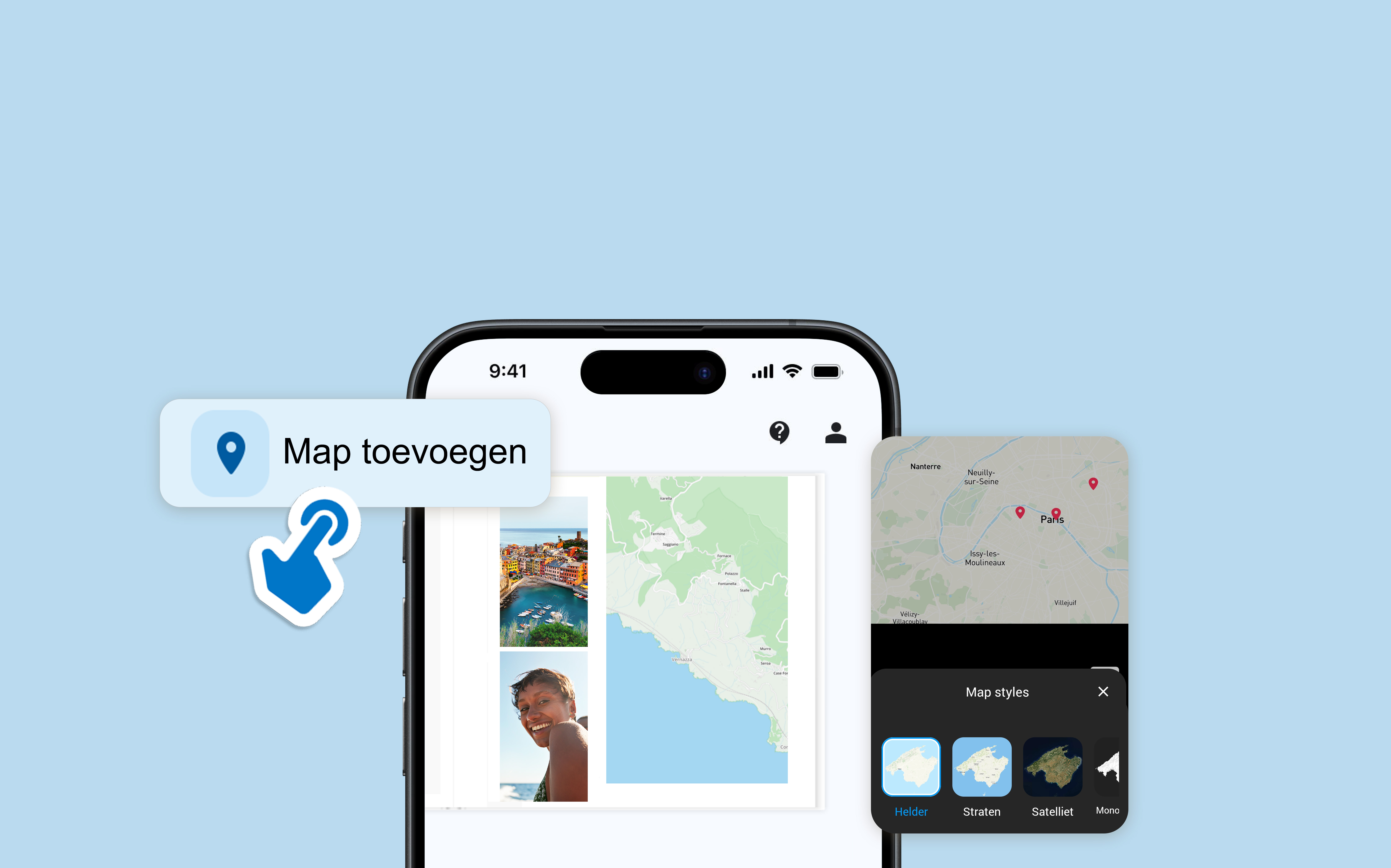 Fotoboek met routekaart in de Pixum App.