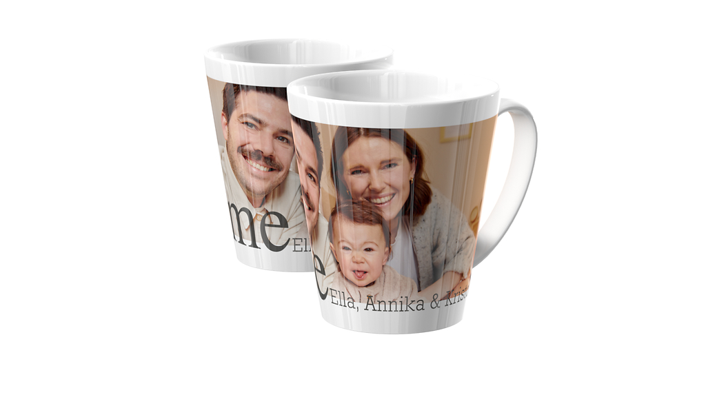 Taza de café L con la foto de una familia