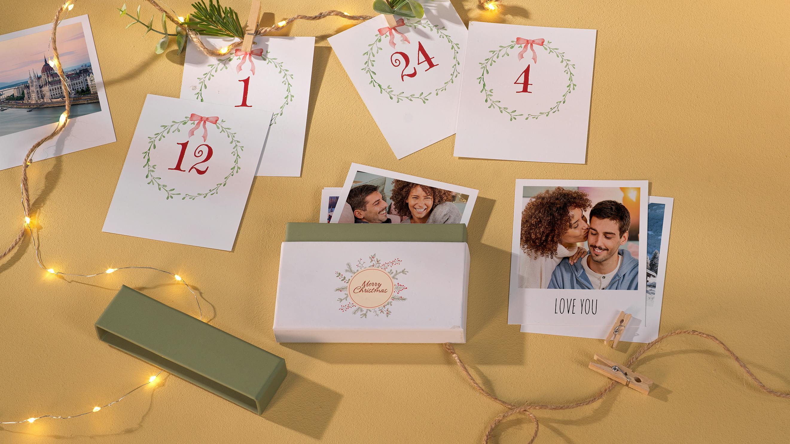 Retro Prints Advent Calendar with an image of a couple in the background