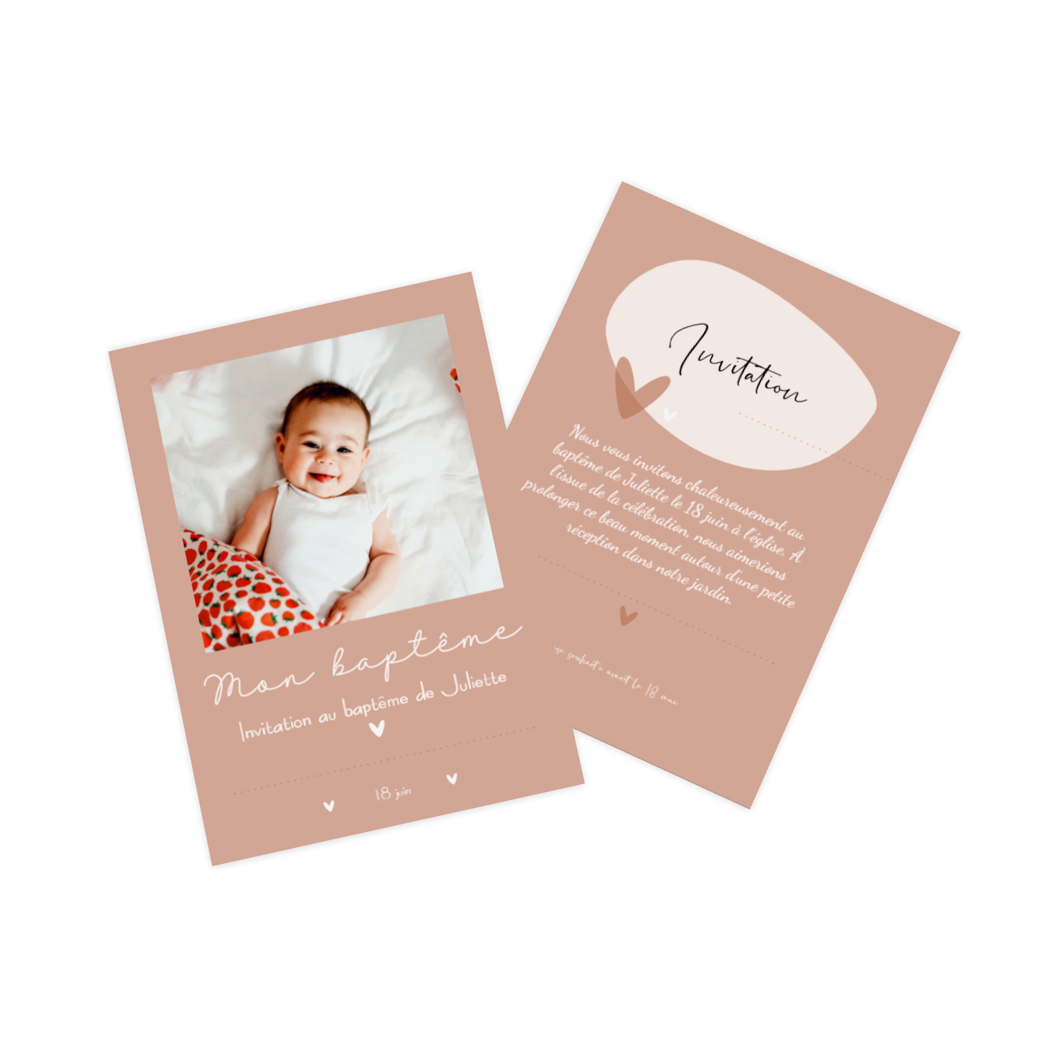 Carte photo comme invitation de baptême